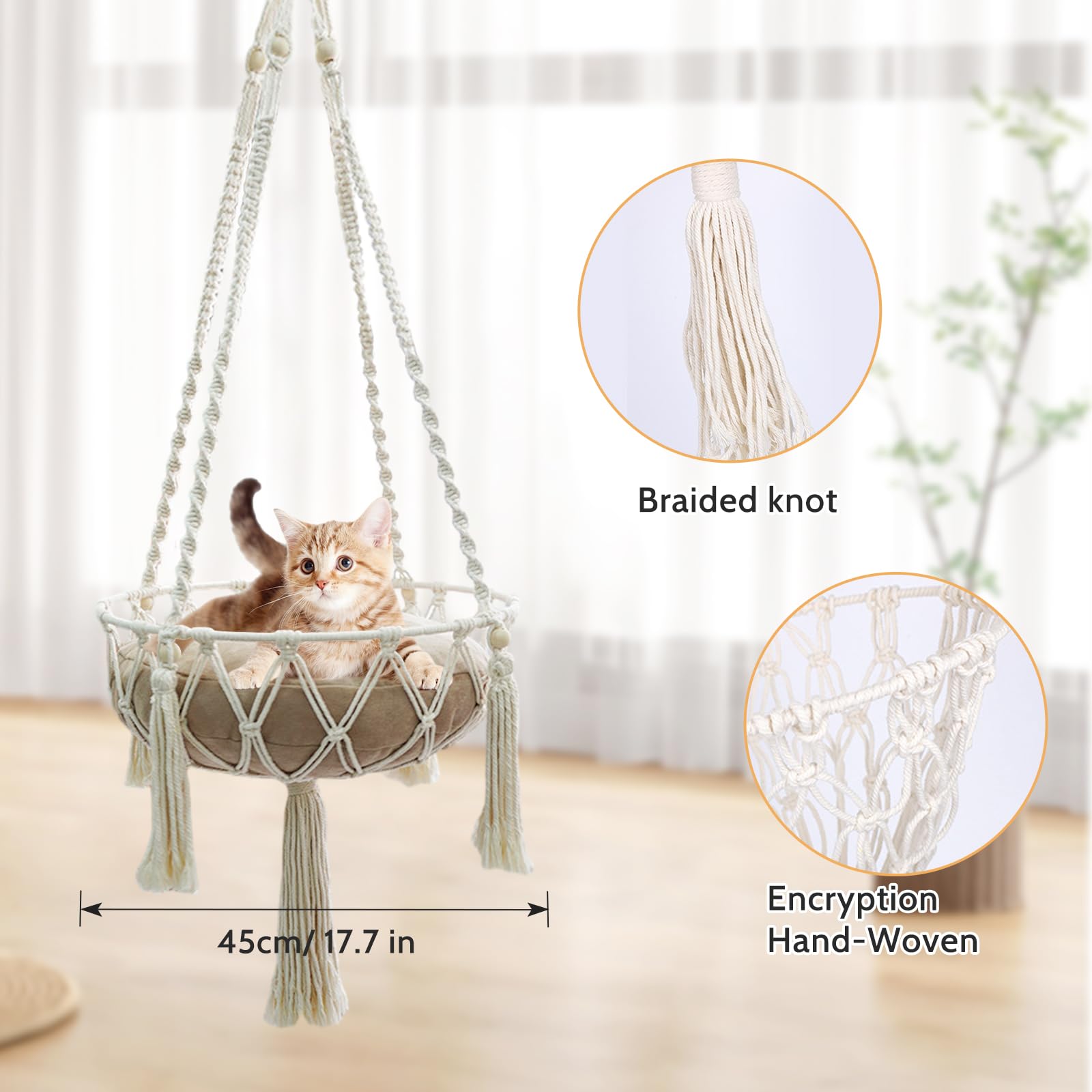 Macrame Cat Bed, Hammock for Cat,Cat Swing Hand Knitting Hanging Cat Nests Pet Swing Pet Bed