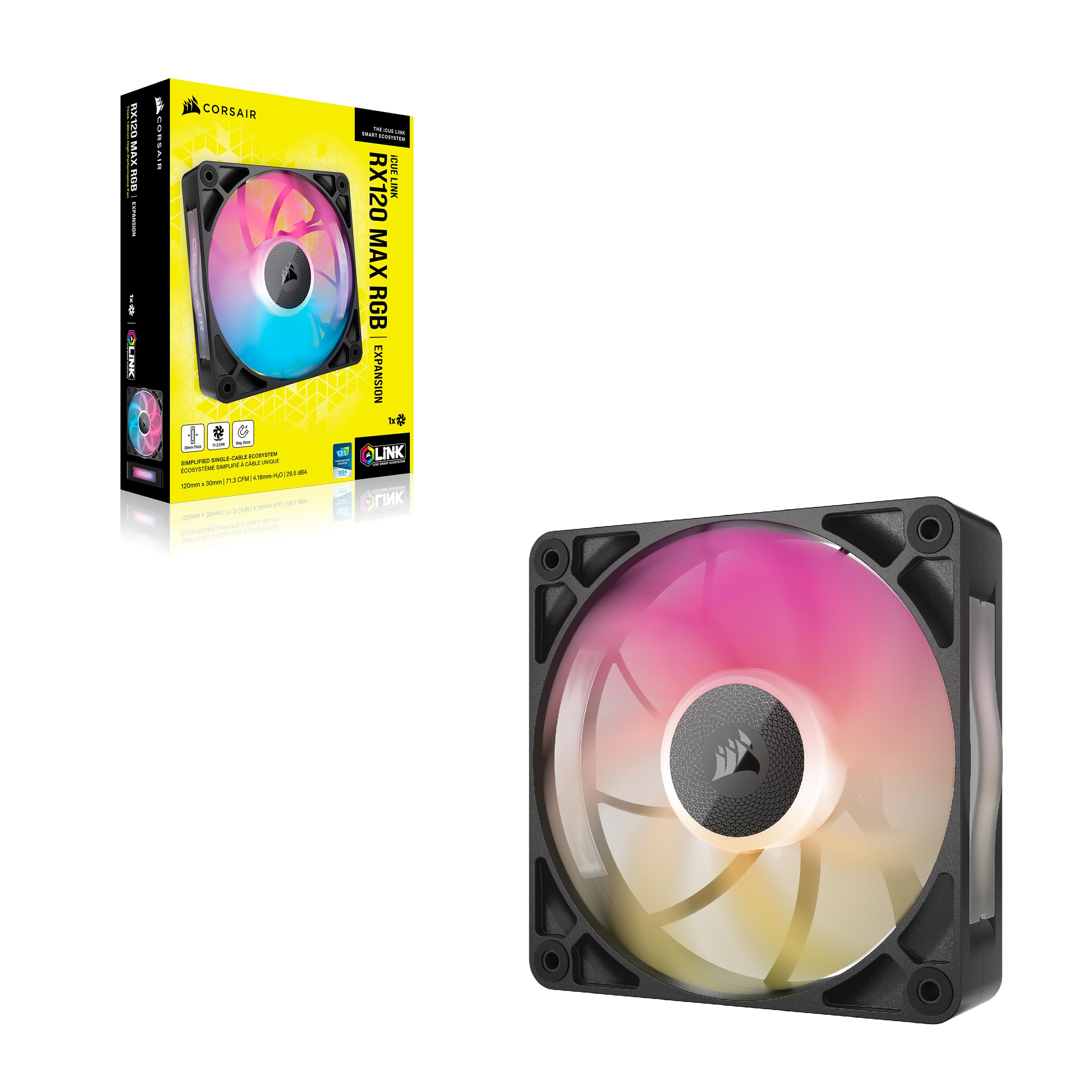 CORSAIR iCUE LINK RX120 MAX RGB 120mm PWM Thick Fans with iCUE LINK System Hub – High-Static Pressure – Magnetic Dome Bearing – Triple Pack – White
