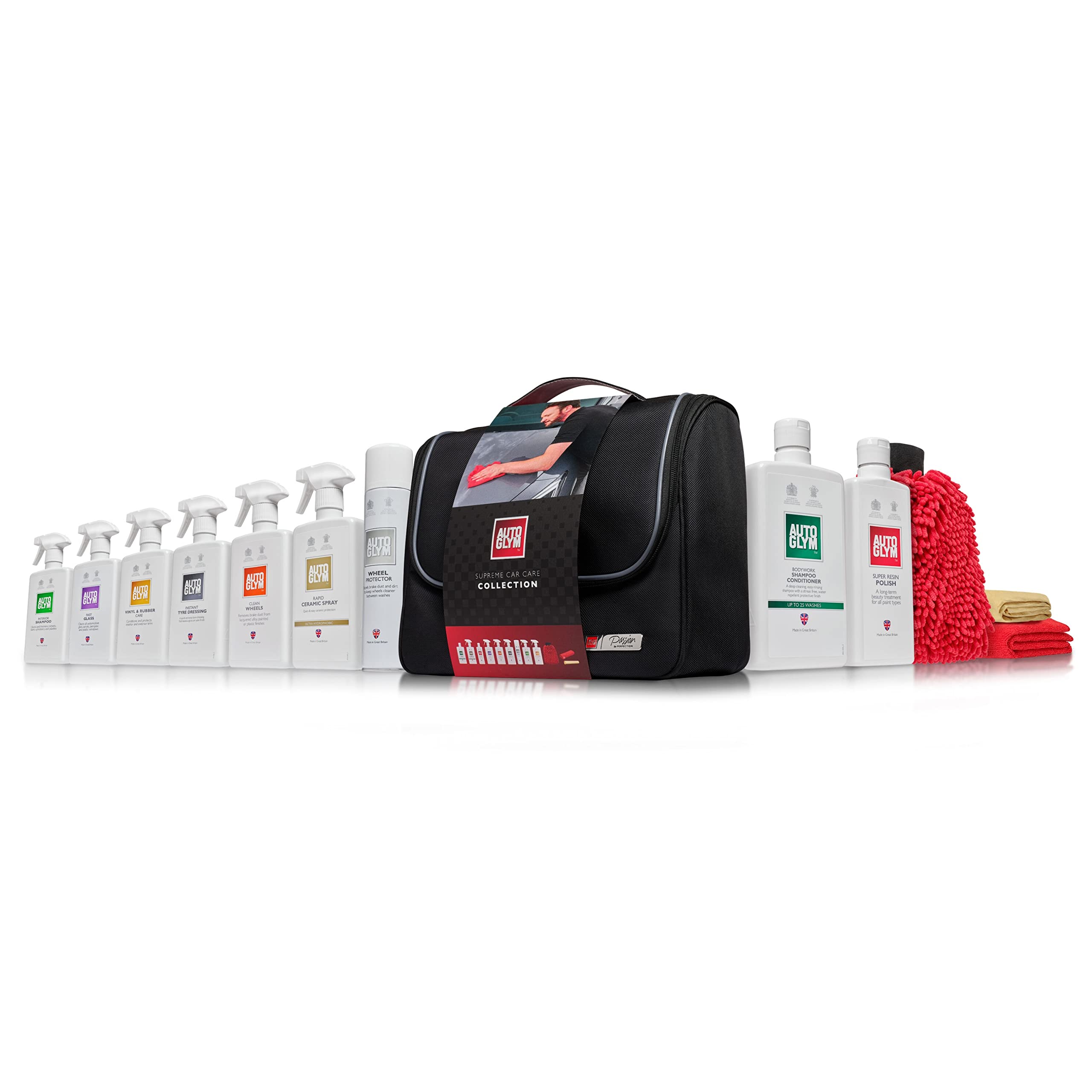 Autoglym Supreme Car Care Collection, 12pc Car Cleaning Kit, Car Cleaning Gift Set, Black