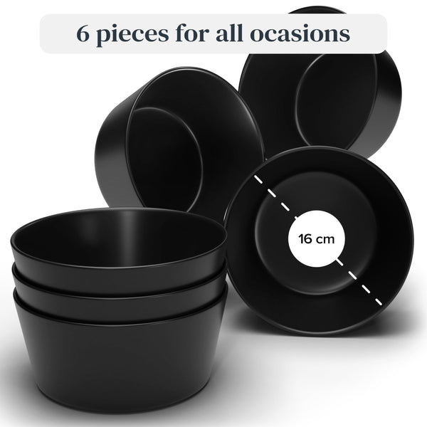 24 Piece Black Dinner Sets for 6 People - Cool Urban Style Stoneware Dinner Set for 6 - Dishwasher & Microwave Safe Plates and Bowls Set for 6 - Dinnerware Sets by Pure Living in Matte Black