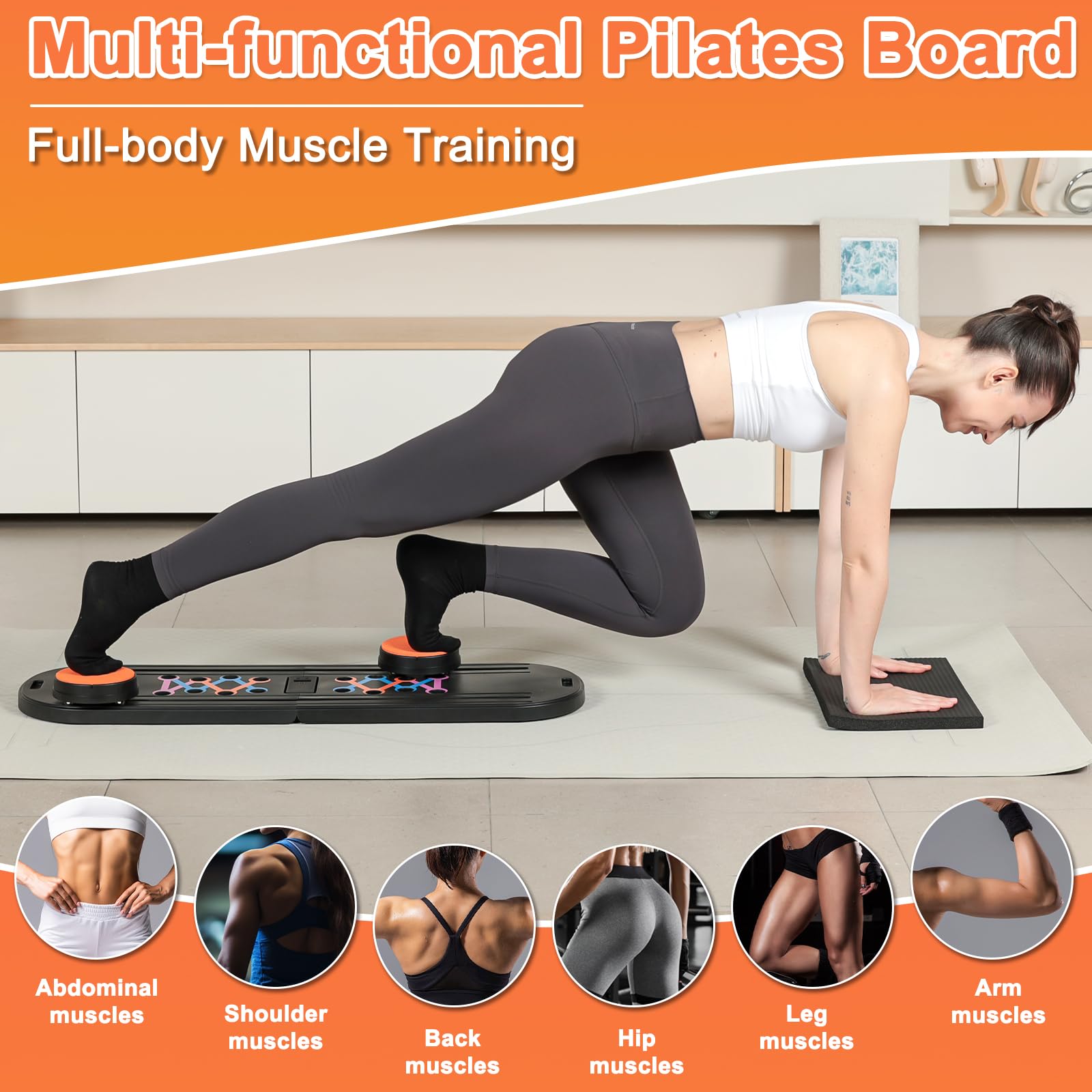 Pilates Board - Foldable Pilates Reformer Machine with Timer, All-in-One Portable Pilates Equipment for Home, Gym & Travel, Ab Roller, Resistance Bands, Push-Up Support for Full Body Workout