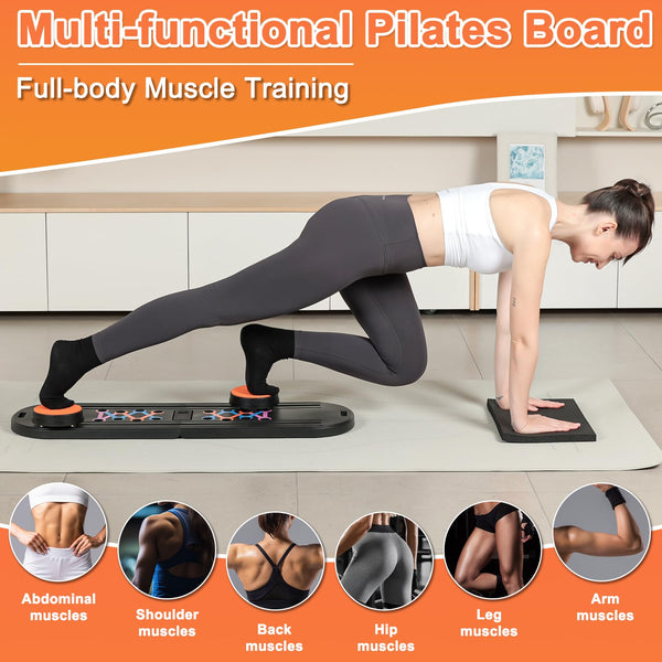 Pilates Board - Foldable Pilates Reformer Machine with Timer, All-in-One Portable Pilates Equipment for Home, Gym & Travel, Ab Roller, Resistance Bands, Push-Up Support for Full Body Workout