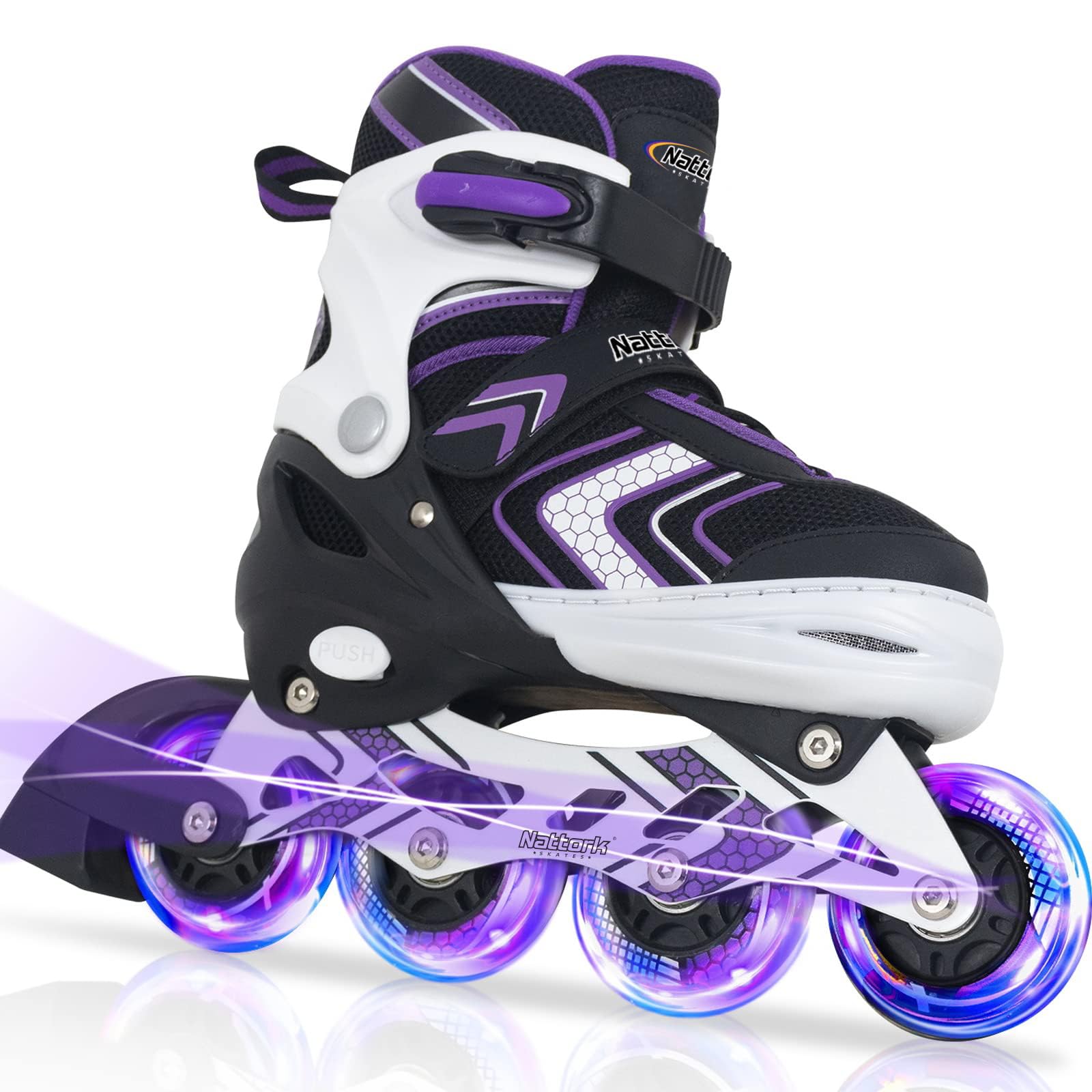 Adjustable Inline Skates for Girls, Girls Roller Skates for Kids Ages 8-12, Roller Skates with All Light up Wheels for Youth, Purple