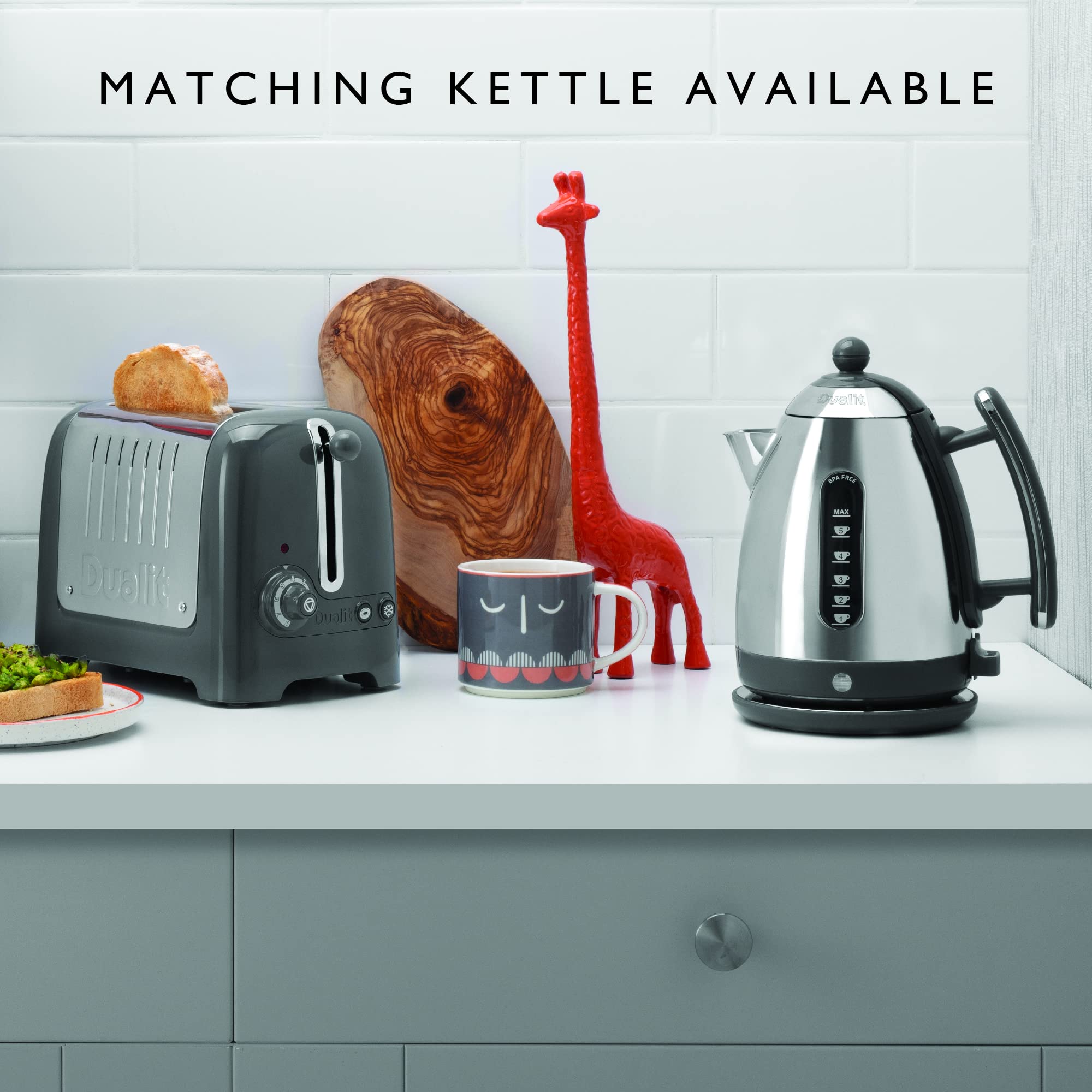 Dualit 2 Slice Lite Toaster | 1.1kW Toasts 60 Slices an Hour | Polished with High Gloss Grey Trim | Bagel & Defrost Settings | 36 mm Wide Slots |