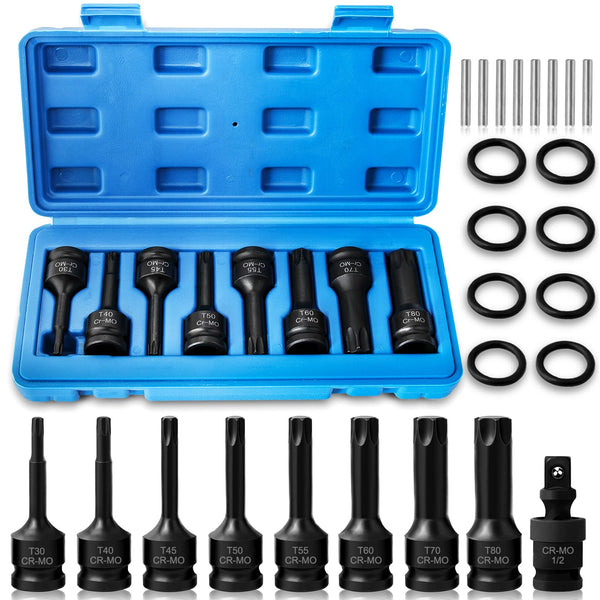 Hakkin 1/2" Impact Torx Bit Socket Set Heavy Duty Impact Star Bit Socket Set with Universal Joint T30 T40 T45 T50 T55 T60 T70 T80