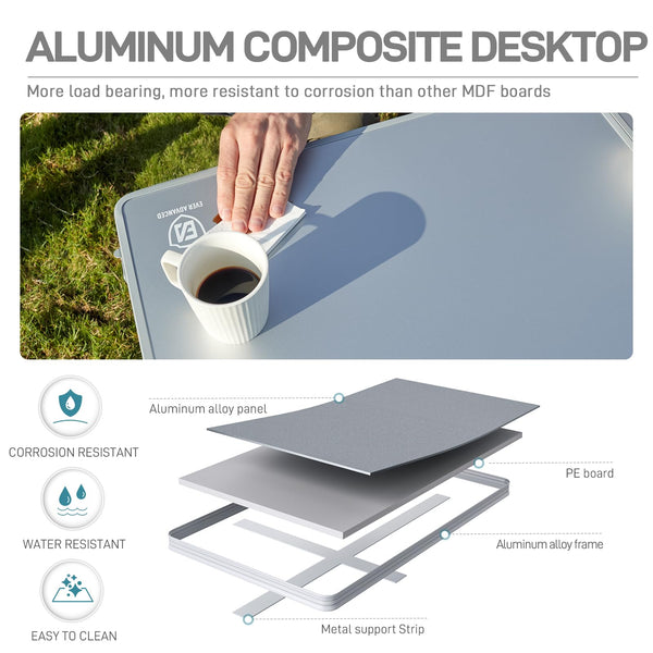 EVER ADVANCED Camping Table that Fold up for 4-6 Person, 4ft Folding Table Picnic Height Adjustable, Foldable Outdoor Heavy Duty, for Dining Garden