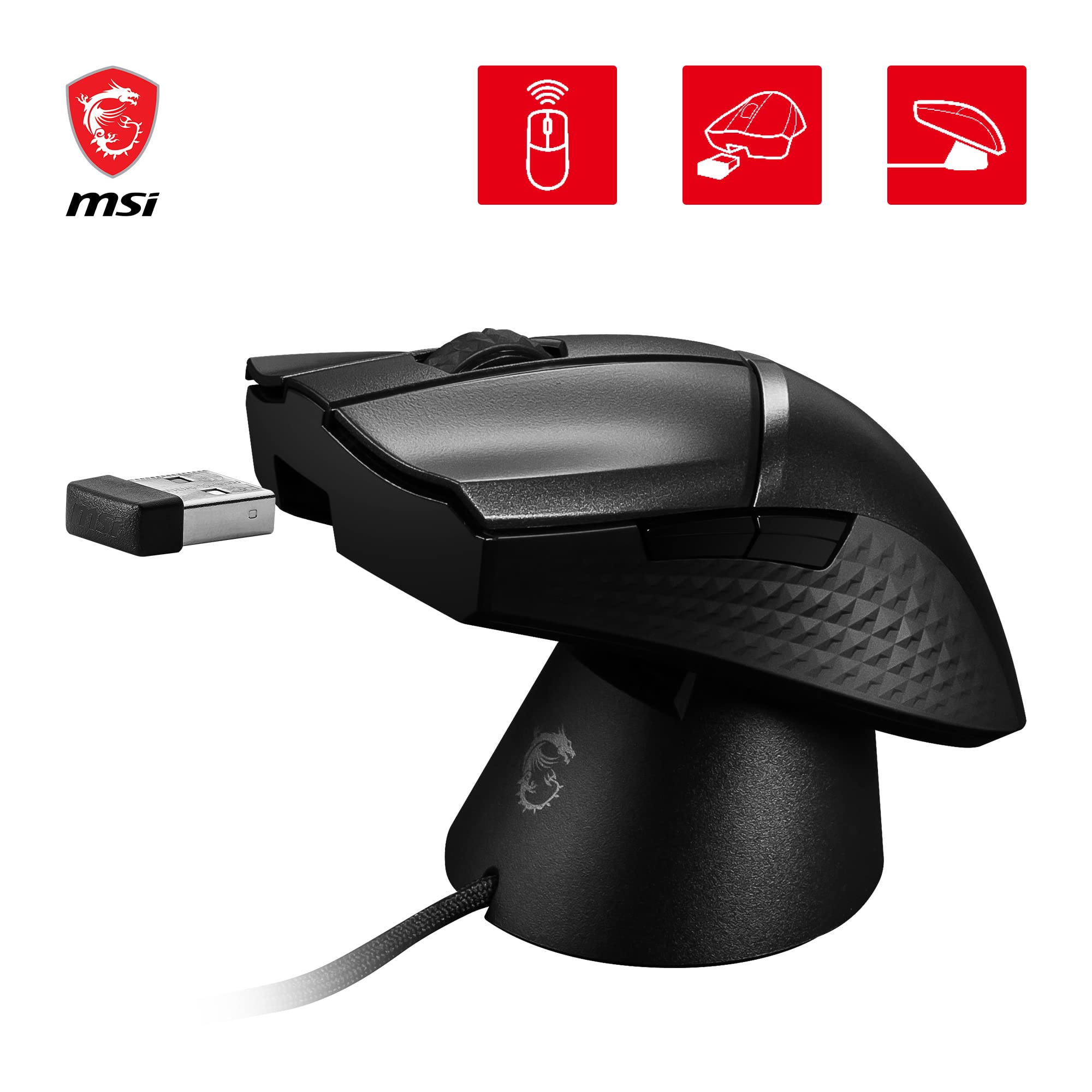 MSI CLUTCH GM51 LIGHTWEIGHT Gaming Mouse - 26000 DPI Optical Sensor, Elite 0.125ms Latency, 60M+ Click OMRON Switches, 6-Buttons, FriXionFree Cable, RGB Diamond LightGrips, 75g - Wired