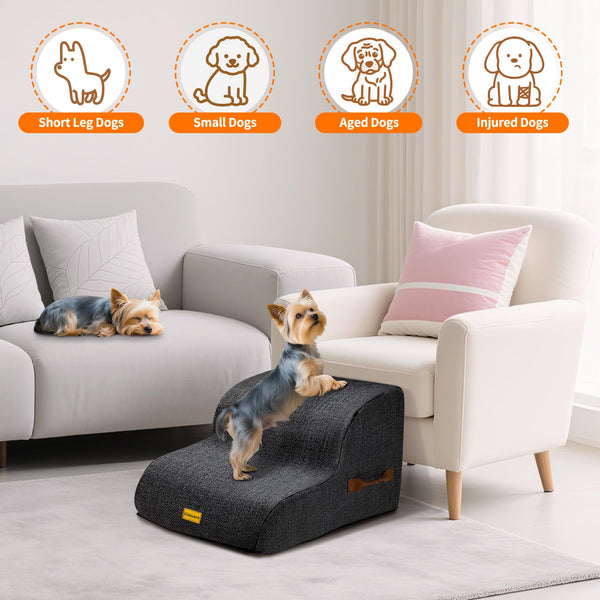 Gimars 30D High-Density Foam & Extra-Wide, Stable 3-Step Dog Stairs, 40cm High Pet Stairs with Washable Cover & Non-Slip Base, Portable Ramp for Small Dogs to Sofa, Bed, Couch, Car