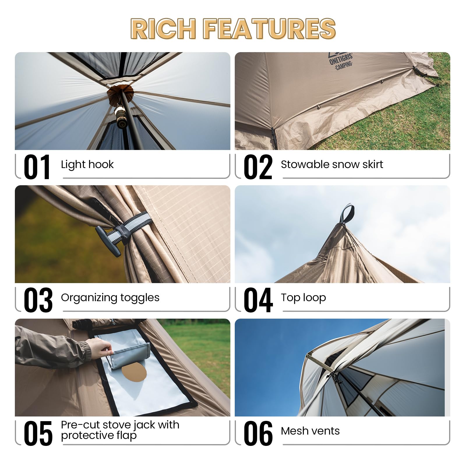 OneTigris Smokey HUT Hot Tent with Stove Jack, Ultralight 4 Season Tipi Tent with Snow Skirt & Detachable Floor for Camping, Hiking, Bushcraft, Backpacking