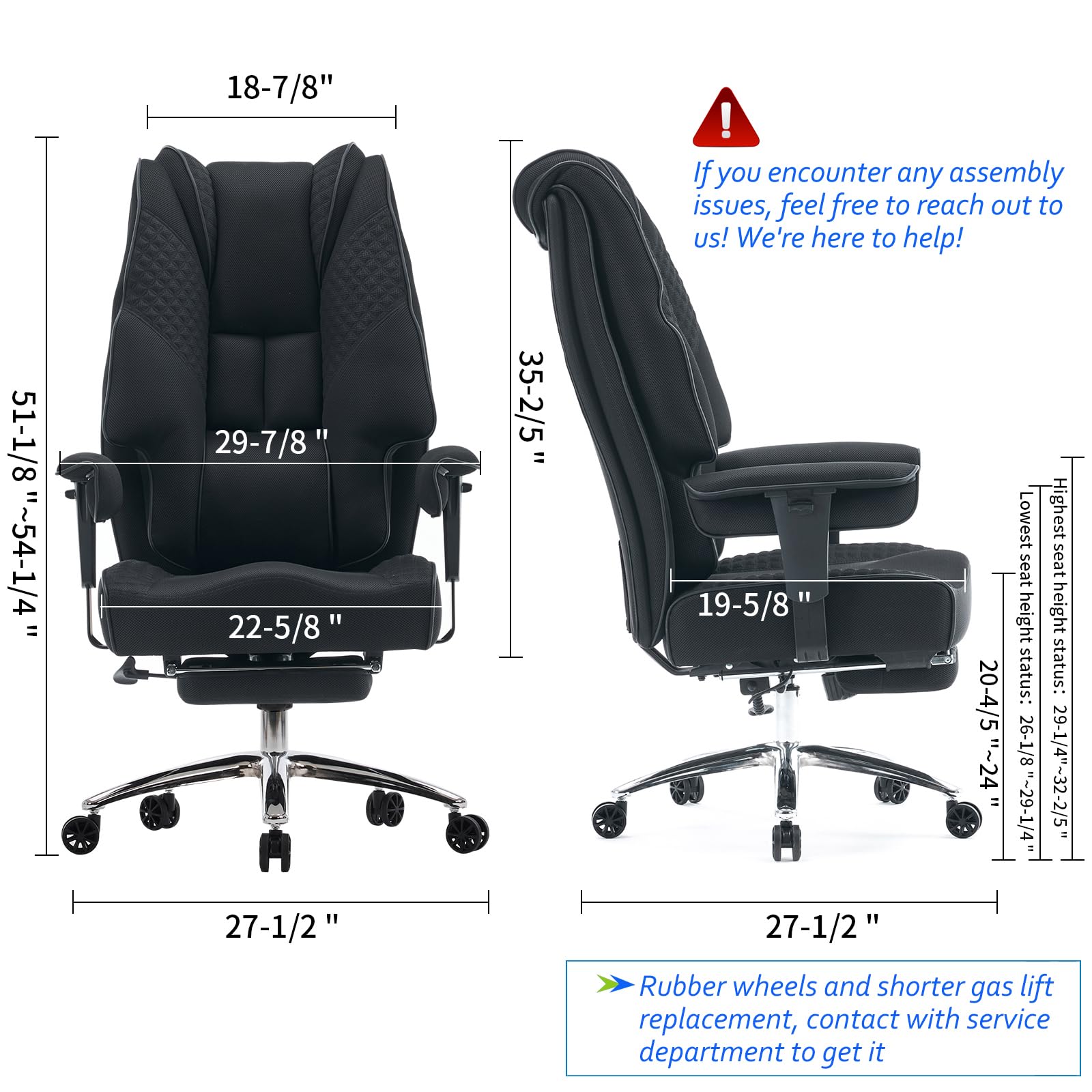 EXCEBET Ergonomic Office Chair – High Back PU Leather Executive Desk Chair with Adjustable Armrests, Swivel Computer Chair for Home/Office, Heavy Duty Support up to 400 lbs