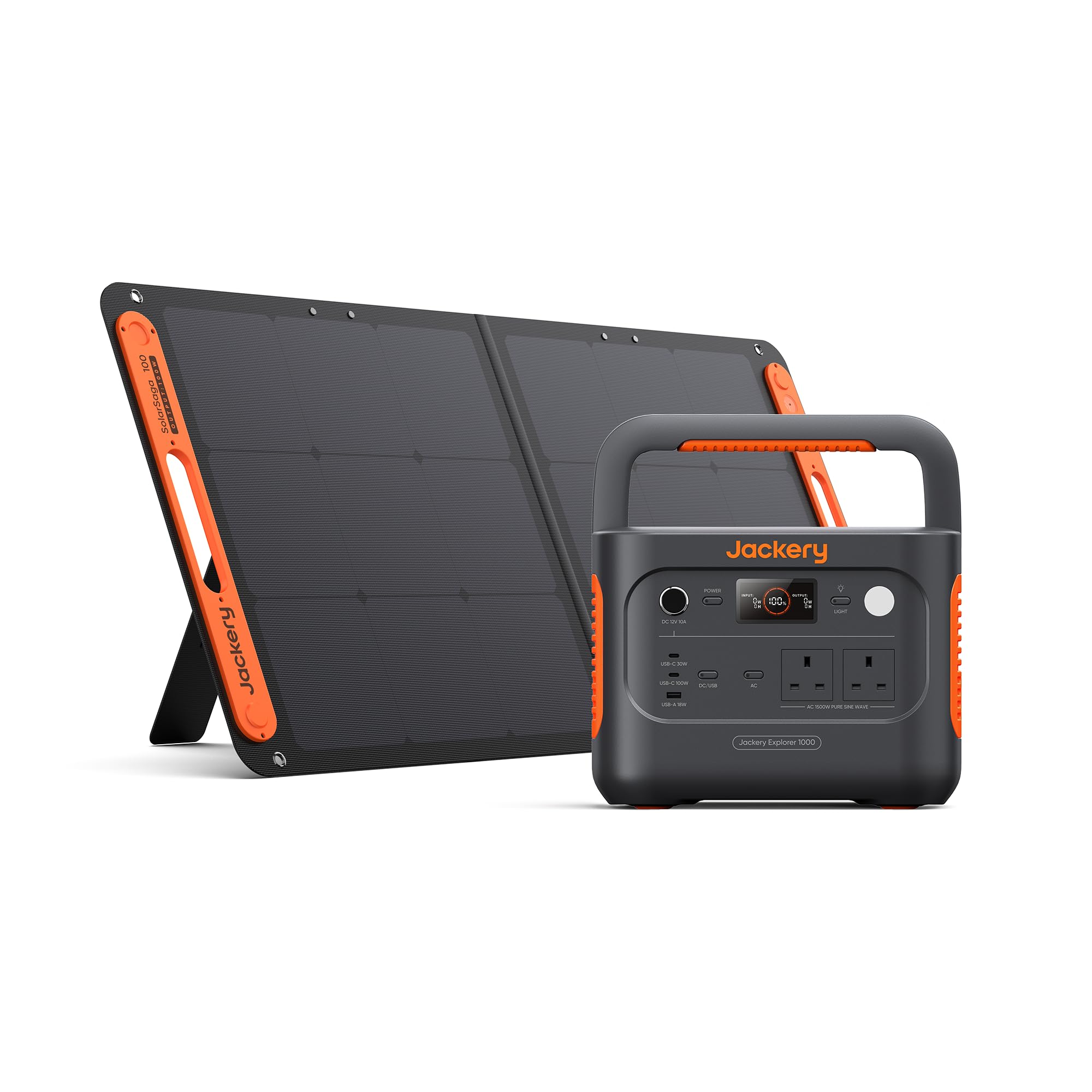 Jackery Explorer 1000V2 Portable Power Station (2024 New) + 2x 100W Solar Panels + 5M Extension Cable, 1070Wh LiFePO4, 1500W AC & 100W USB-C Output, 1-Hour Fast Charge