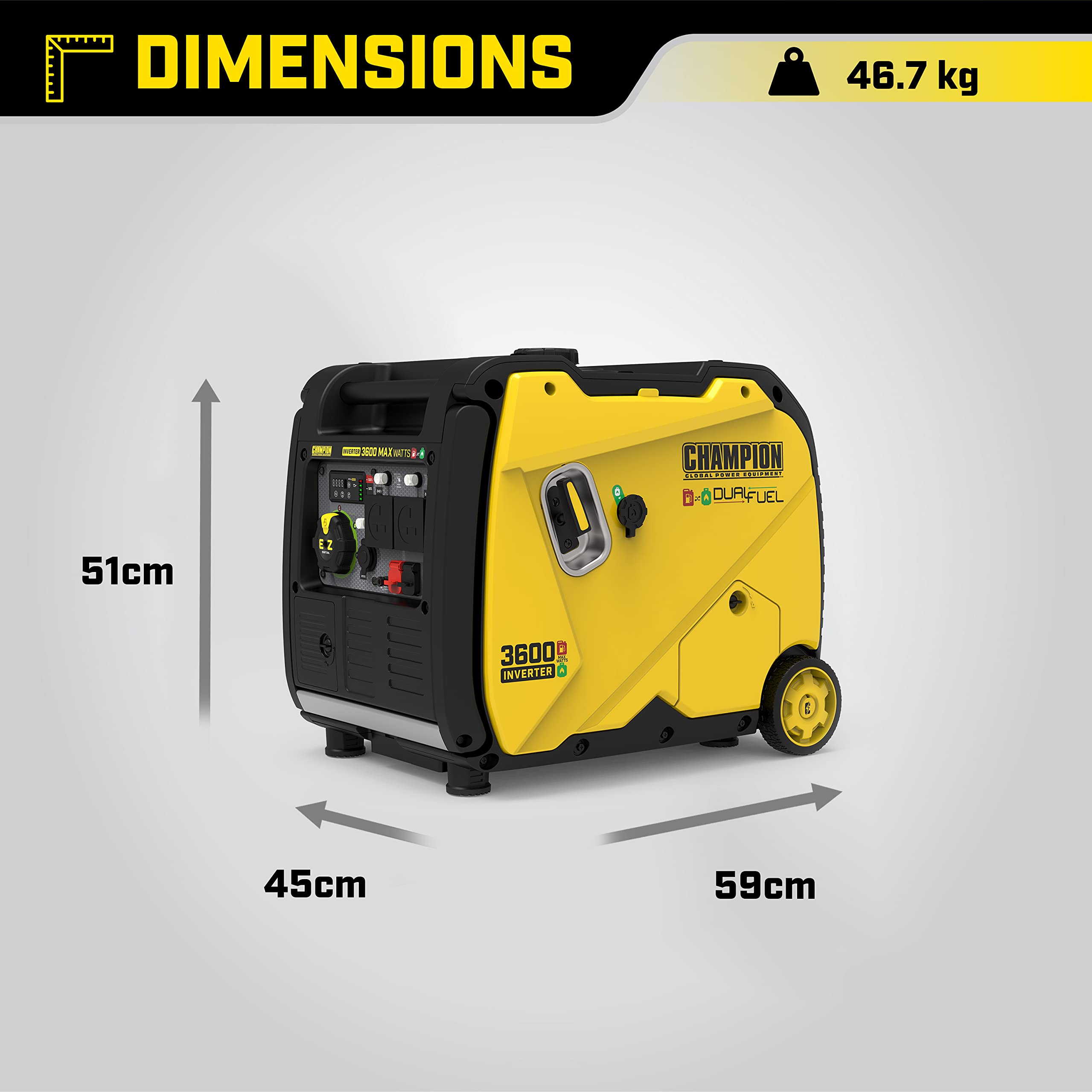 Champion Power Equipment 92001i 2200 Watt LPG Dual Fuel Portable Inverter Generator - 80cc Engine, 4.1L, Petrol or Propane - Lightweight, True Sine Wave, EZ Start, Fuel Fill Assist LED, Ultra Quiet