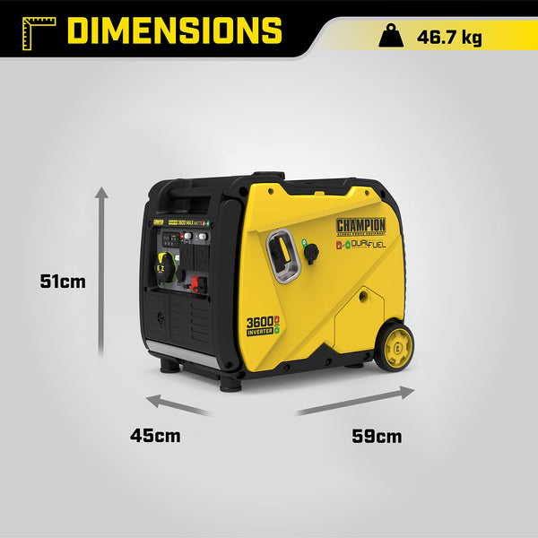 Champion Power Equipment 92001i 2200 Watt LPG Dual Fuel Portable Inverter Generator - 80cc Engine, 4.1L, Petrol or Propane - Lightweight, True Sine Wave, EZ Start, Fuel Fill Assist LED, Ultra Quiet