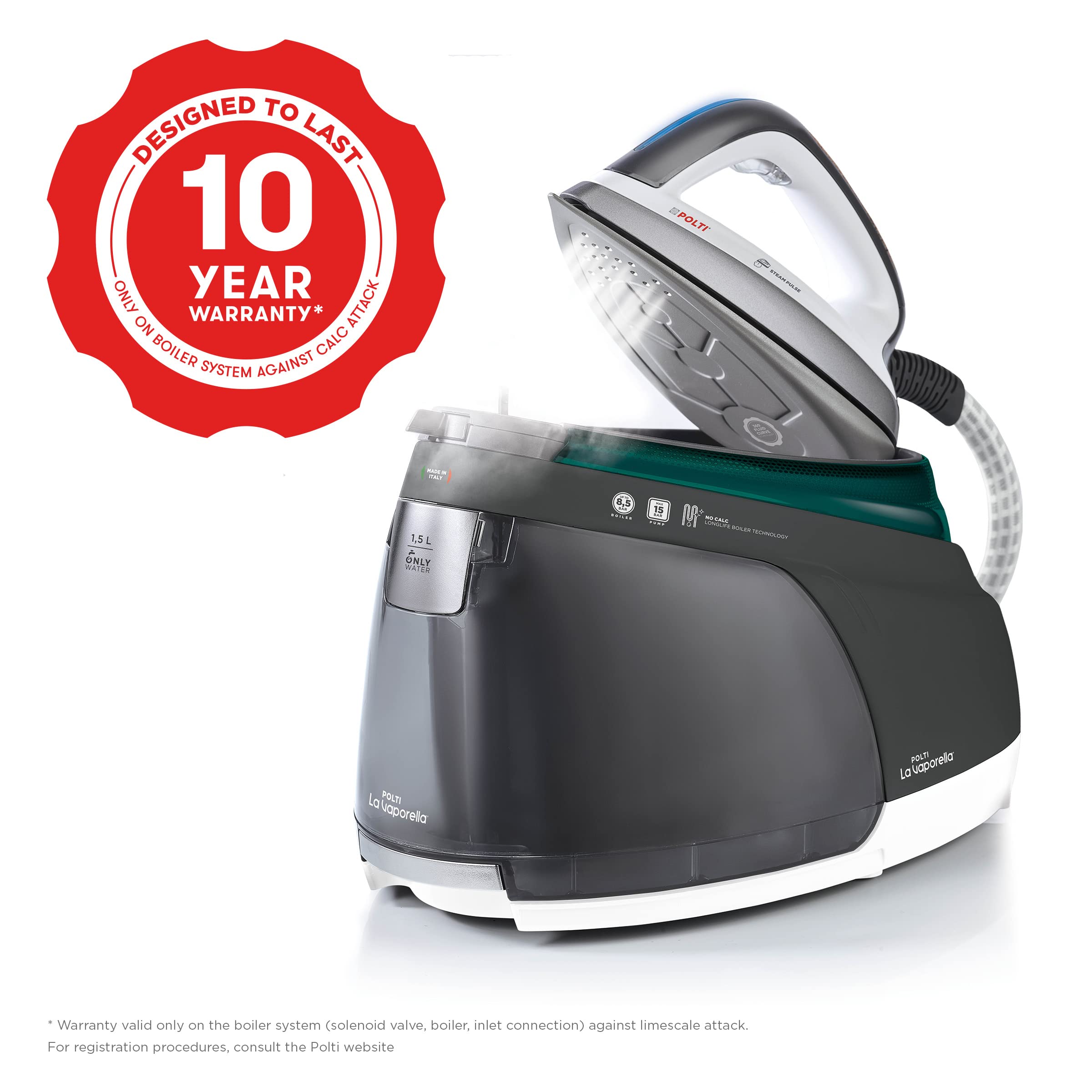 Polti La Vaporella XT90C Steam Generator Iron with Boiler, 7 Bar, 1.4 L Tank, Eco Function, Steam Pulse 450g