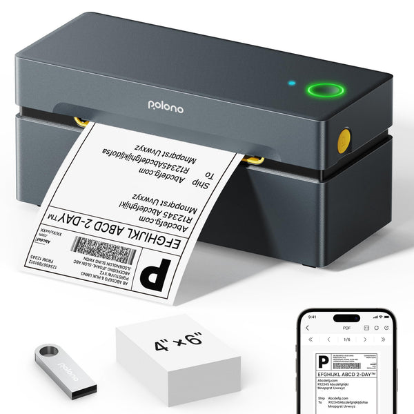 POLONO Bluetooth Thermal Shipping Label Printer, Wireless 4x6 Shipping Label Printer for Small Business, Support iOS, Android, Windows and Mac, Compatible with Amazon, Ebay, Shopify, Etsy, USPS (Grey)
