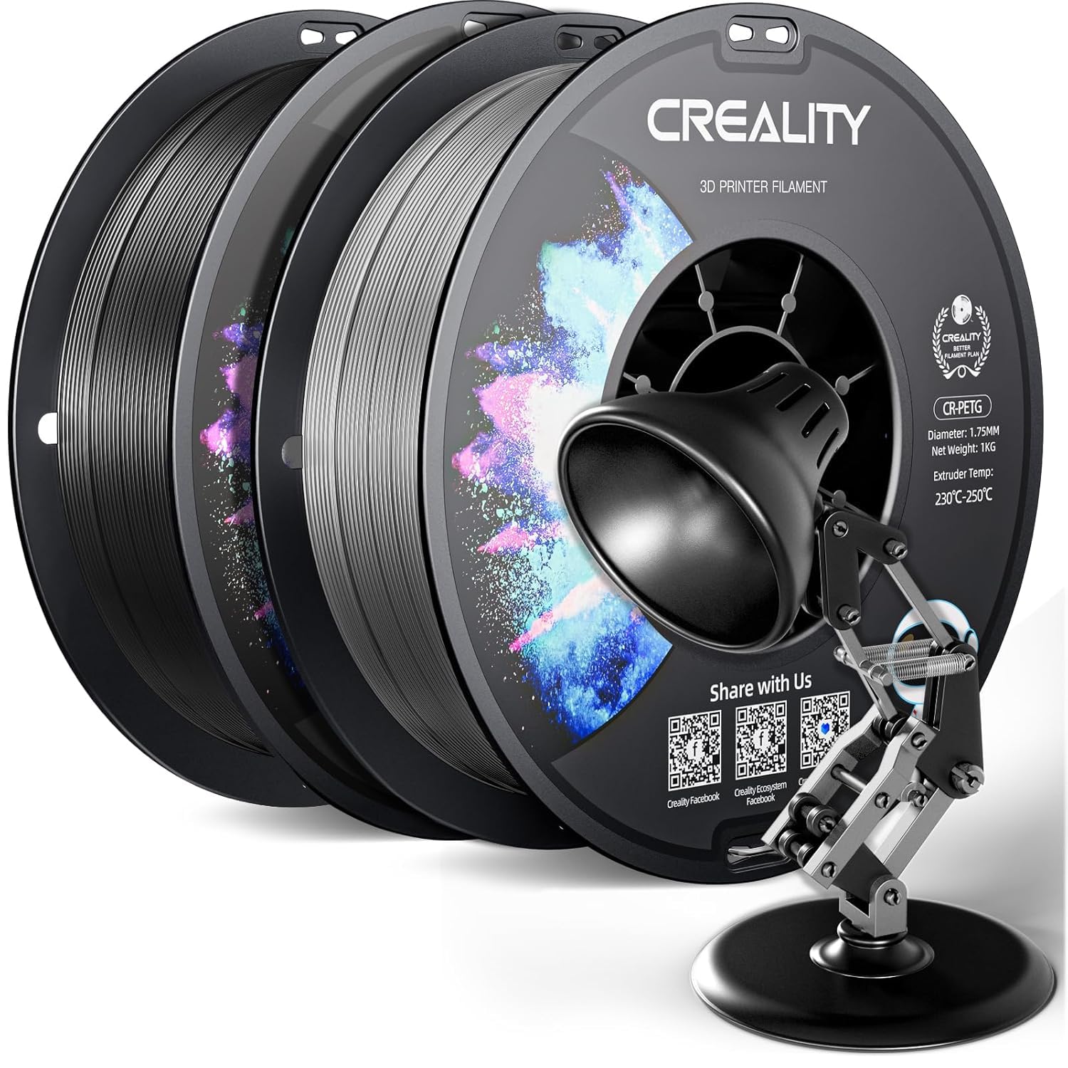 Creality CR-PETG PLA Filament 1.75mm 3D Printing Filament 4 KG, Excellent Toughness High Precision, Odorless Non-Toxic Moistureproof, 1kg(2.2lbs) Glossy for 3D Printer (Black+White+Red+Blue)*1KG
