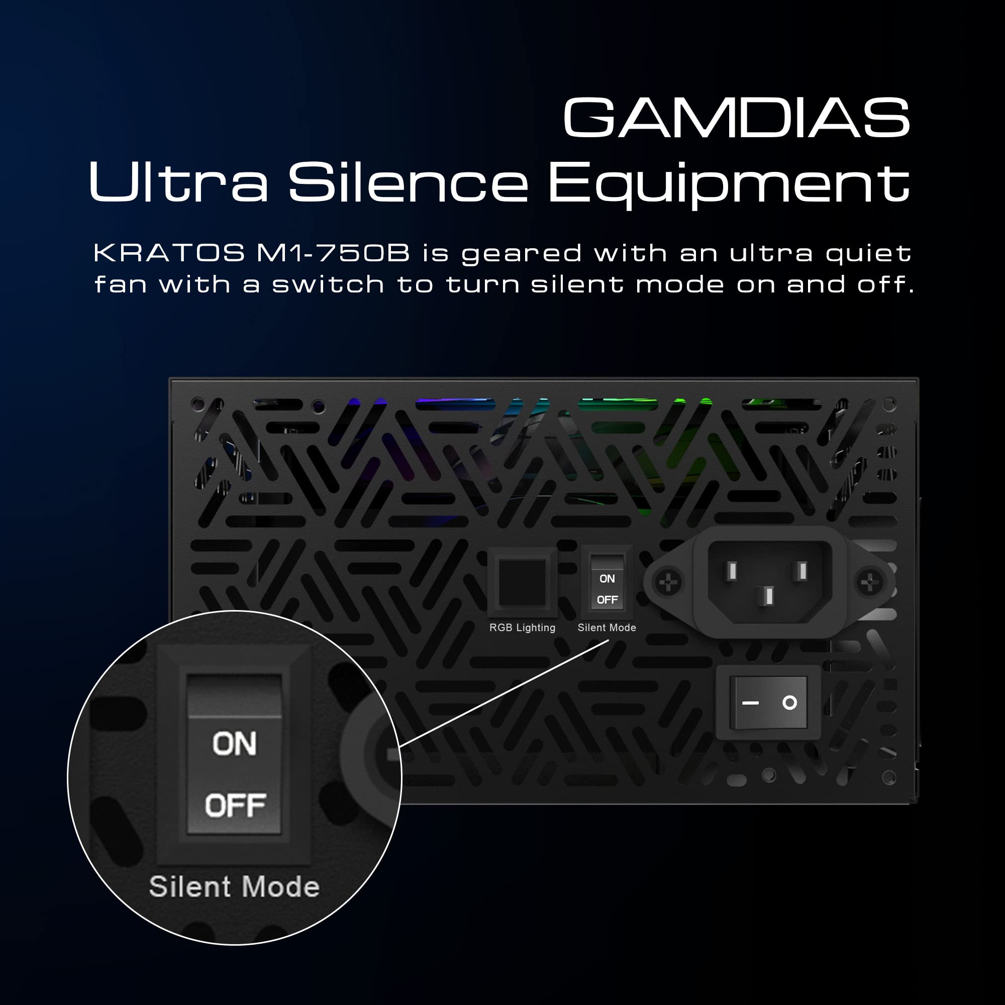 GAMDIAS 750W UK PSU Power Supply for ATX PC Computer, 80+ Plus Bronze, Non-Modular, MB Sync ARGB, Built-in 30 Light Effects, Low Noise PWM Fan, Black