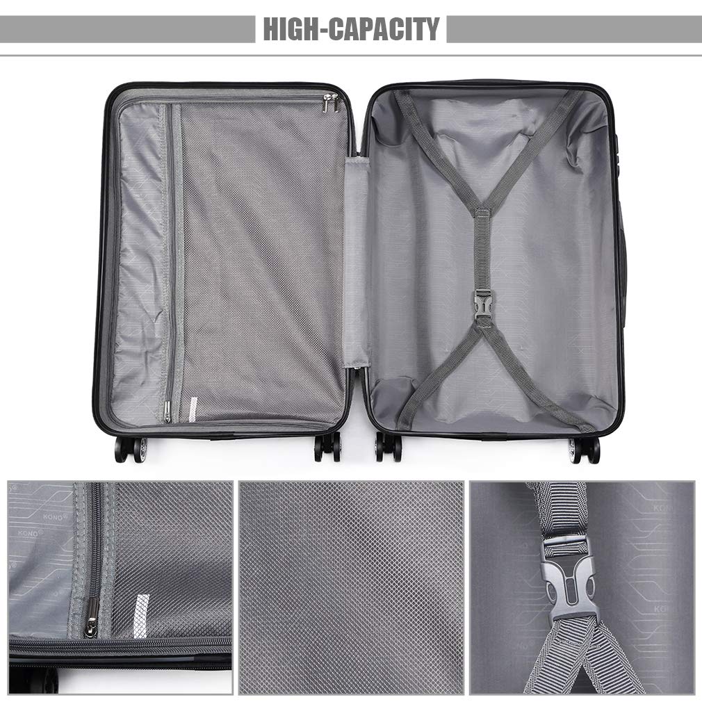 Kono 28 Inch Large Hard Shell Luggage Lightweight ABS 4 Wheels Spinner Business Trip Trolley Case Suitcase (Grey)