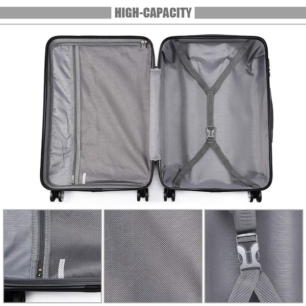 Kono 28 Inch Large Hard Shell Luggage Lightweight ABS 4 Wheels Spinner Business Trip Trolley Case Suitcase (Grey)