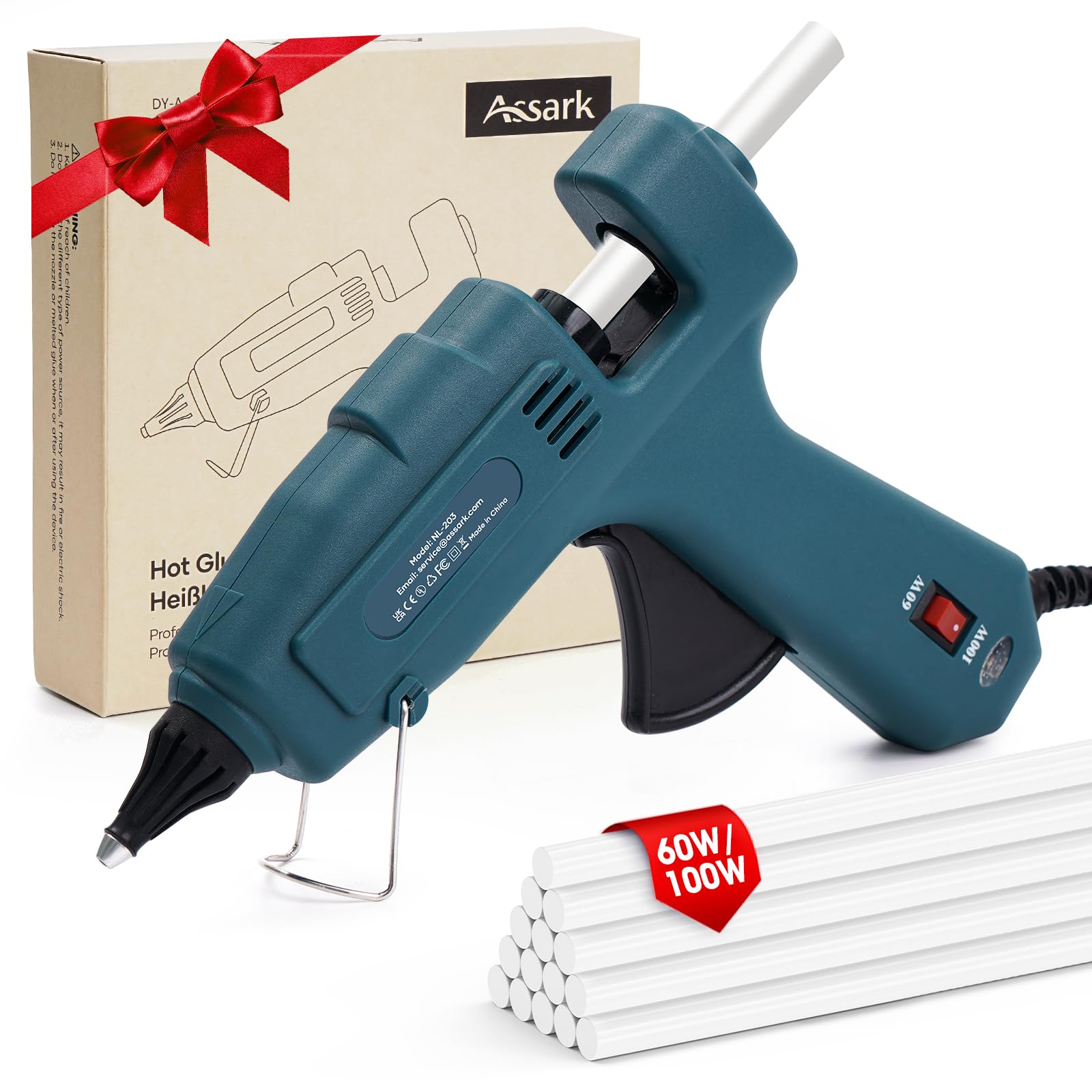 Fireproof Hot Glue Gun, 60/100W Dual Power Full Size Glue Gun with 15pcs Large Glue Sticks, Fast Preheating Hot Glue Gun Kit for Crafting, Arts, DIY and Quick Home Repairs (Dark Blue)
