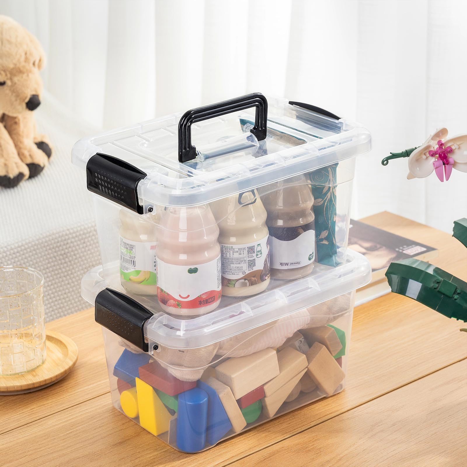 Cetomo Storage Boxes, Storage Box with Lids and Handle for Home Dorm Office Organization, Stackable Nesting Tote Container, Plastic, Clear, 6L-20 Pack