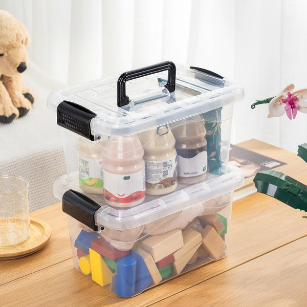 Cetomo Storage Boxes, Storage Box with Lids and Handle for Home Dorm Office Organization, Stackable Nesting Tote Container, Plastic, Clear, 6L-20 Pack