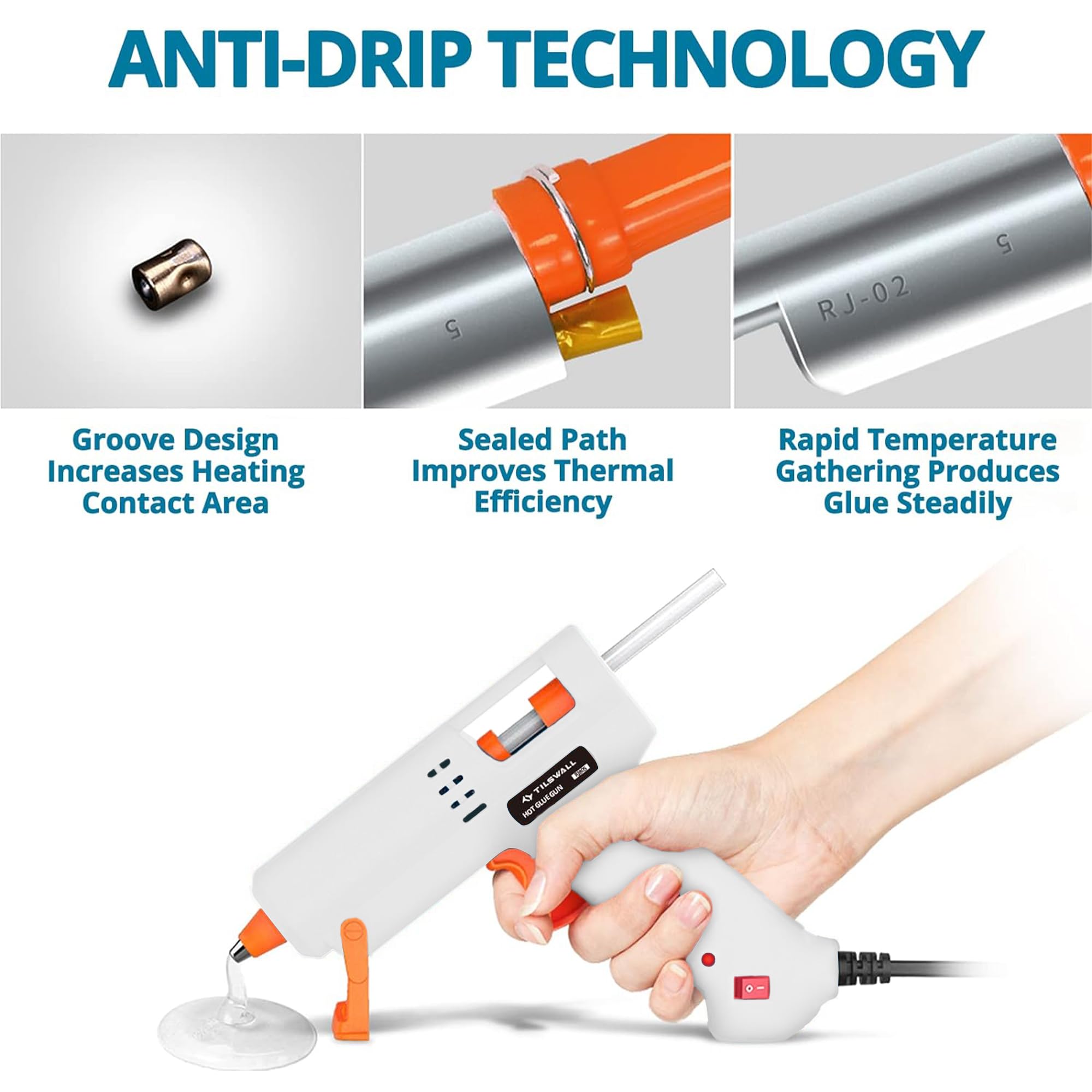 Tilswall Hot Glue Gun Kit, 50W Mini Melt Gun with 75pcs 130mm Glue Sticks for Crafting, DIY, Art, Sealing, Home Repairs, Cards, and Glass