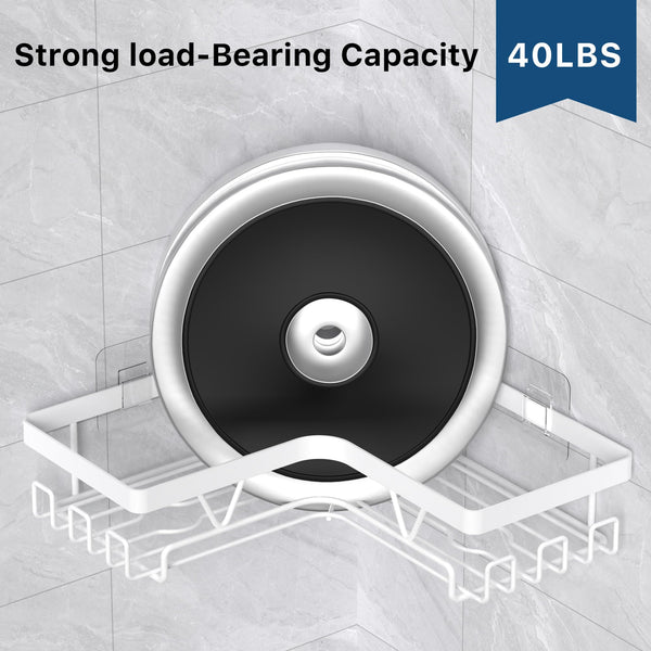 Kegii Telescopic Shower Caddy Corner - Stainless Steel Shower Shelf No Drilling Bathroom Caddy with Soap Holder and Hooks(White), On The Bath or Stand Up Shower