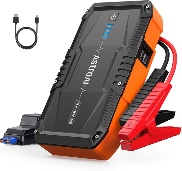 AstroAI S8 Car Battery Booster Jump Starter Power Pack (up to 6.0L Petrol & 3.0L Diesel Engines), Portable Car Jump Starter Power Bank for 12V Vehicles, Motorcycle, with Smart Jump Leads and LED Torch