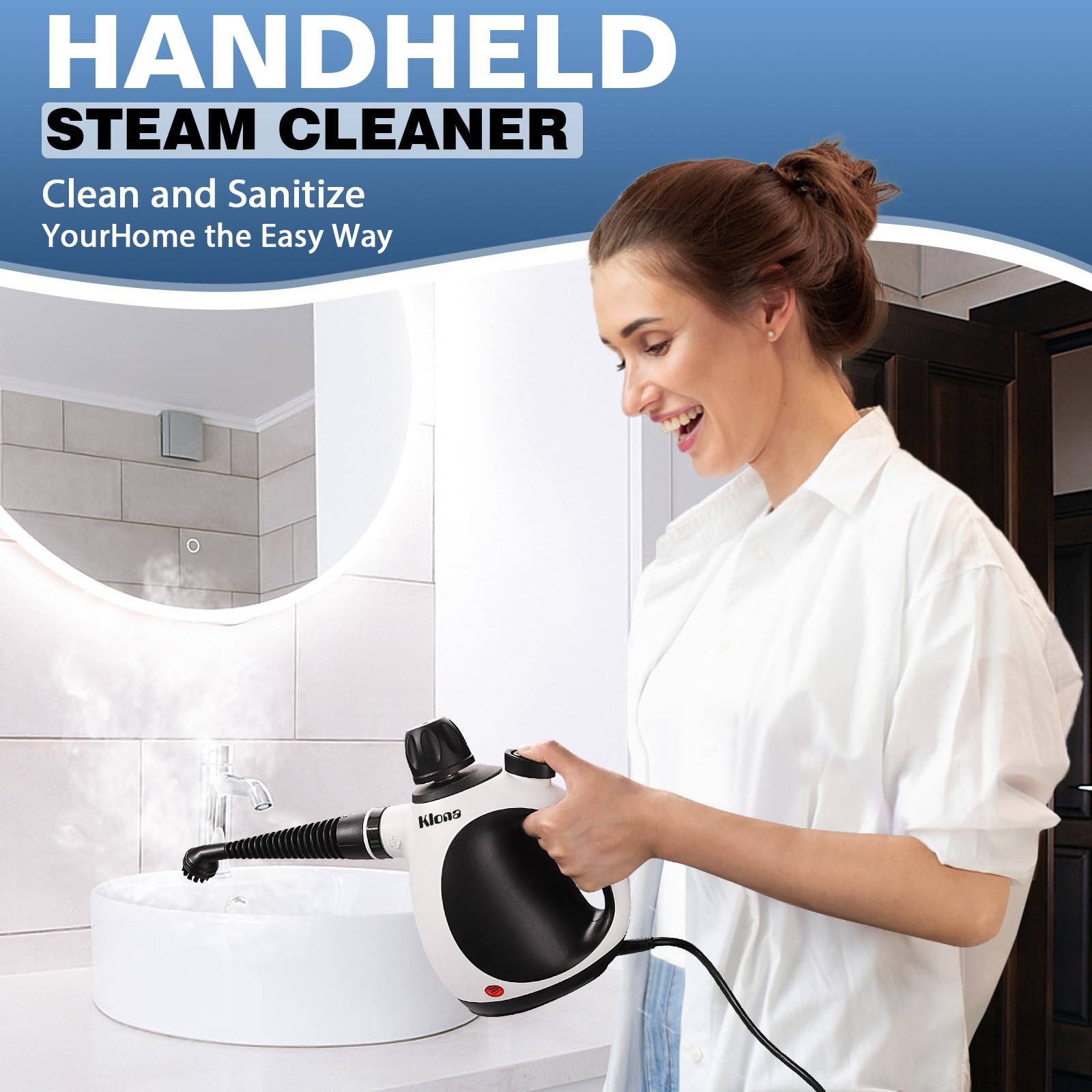 Klona Portable Steam Cleaner, Hand Held steamers for cleaning house, Home Multi Purpose - 10-Piece Accessory Kit for Sofa, Carpets, Upholstery