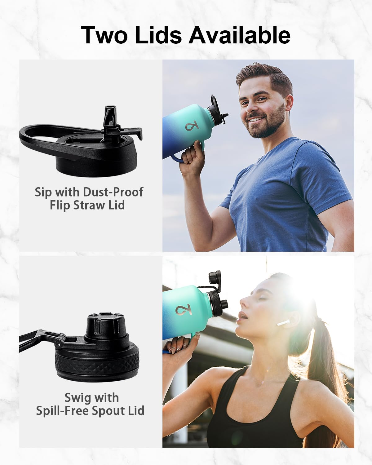 Insulated Water Bottle 2L, Trebo Stainless Steel Water Bottle Large Metal Bottle with Handle Wide Mouth Double Wall Sports Bottle Keep Cold Water