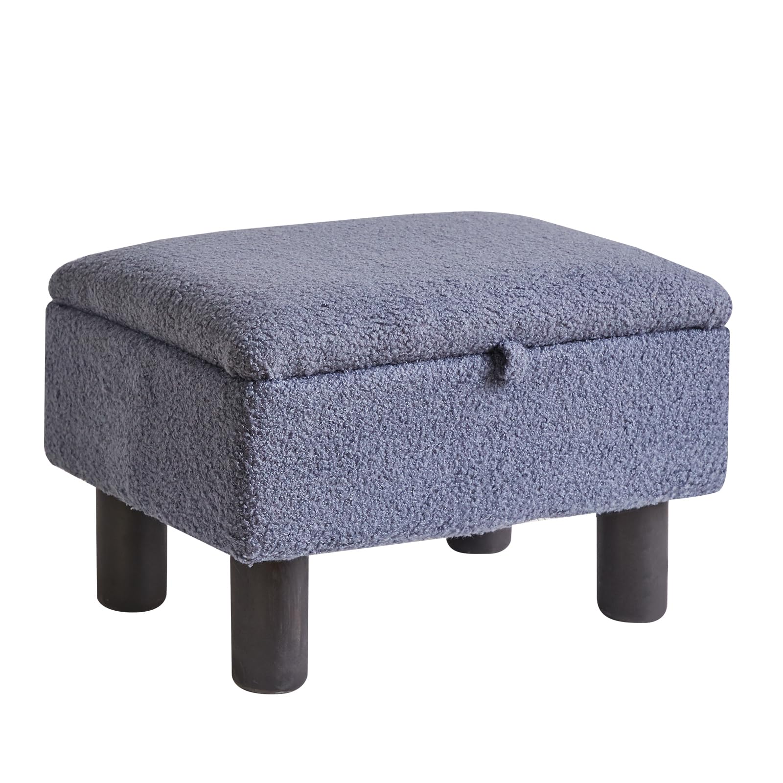 Aibiju Small Footstool Ottoman with Storage, Faux Teddy Fur Ottoman Pouffe Stool Change Shoe Footrest with Wood Legs for Living Room Bedroom, Blue