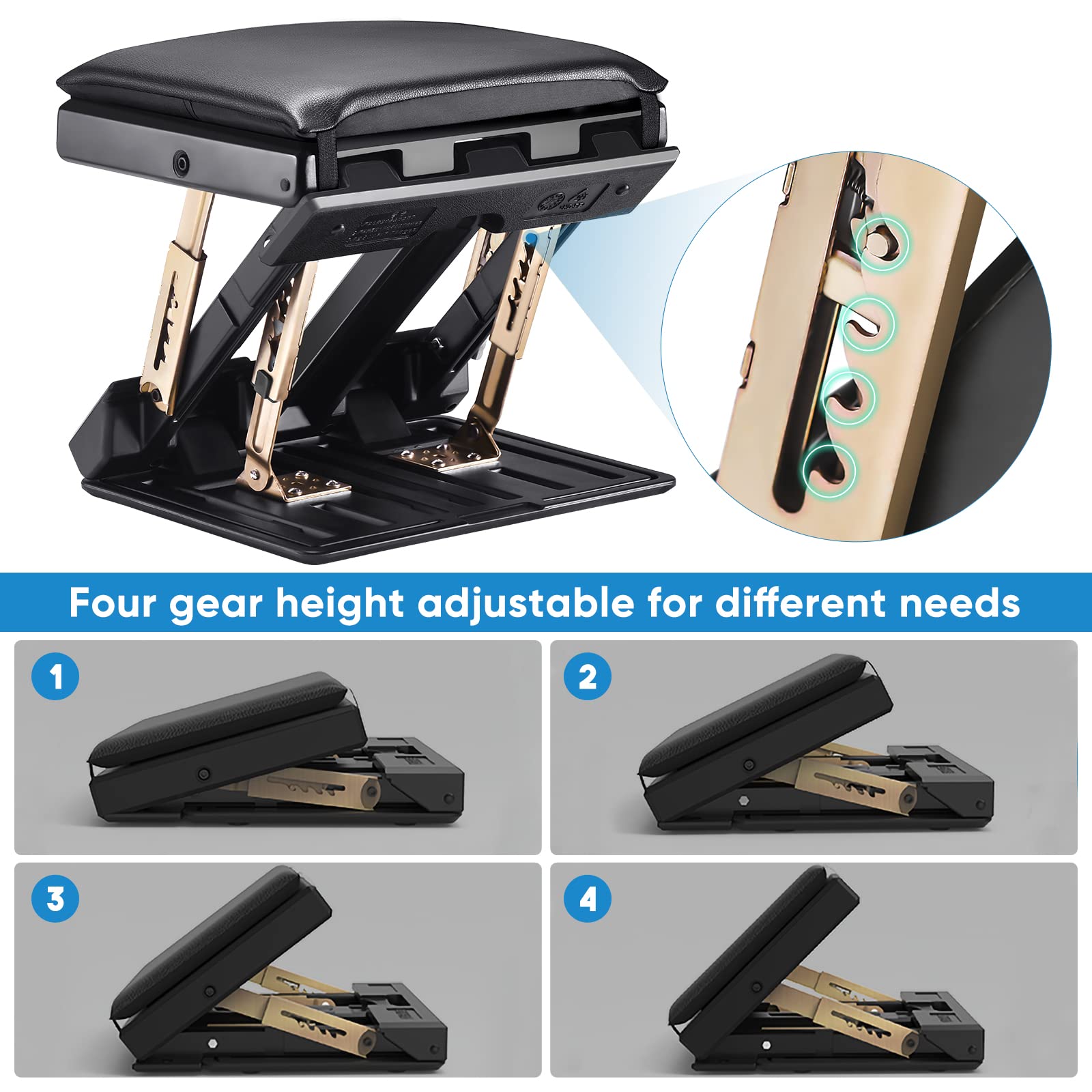 Foot Rest Under Desk, Potuem Adjustable Footrest with Massage Function, Non-Slip Desk Foot Rest with Soft Pads, 4 Level Height Adjustment Max Load 120