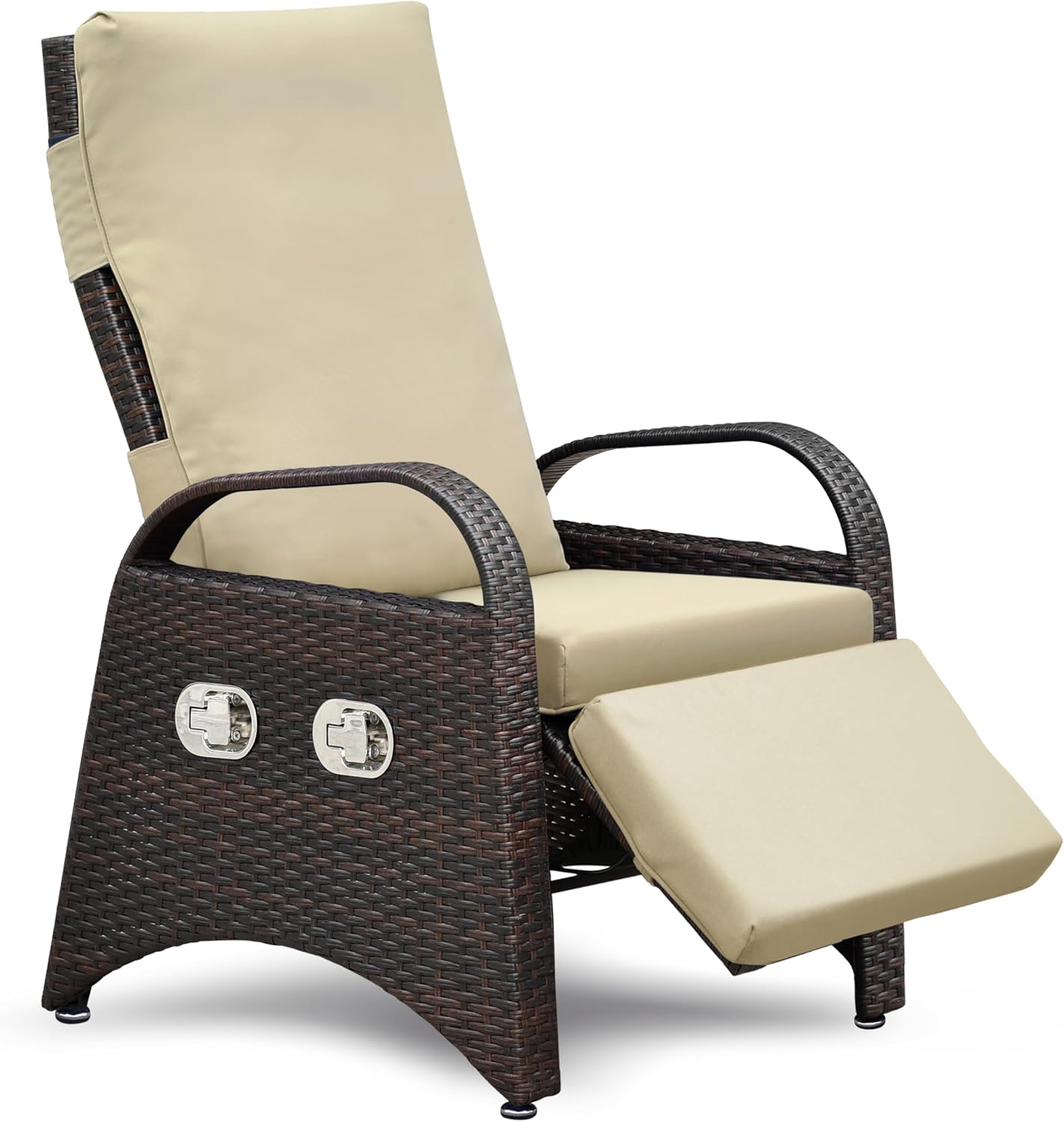 ATR ART TO REAL Rattan Garden Recliner Chairs,Sun Loungers for Outdoor Patio Furniture,2 Buckles Adjustable Backrest & Footrest Separately,All Weather Use Hand-woven Reclining Garden Chair,Khaki