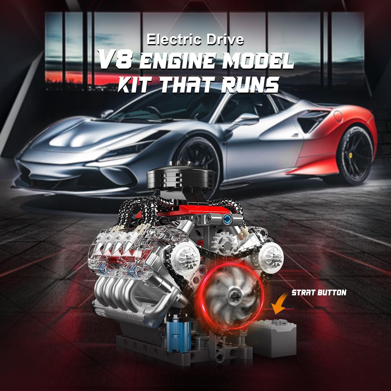 Mould King 10171 Technik V8 Engine Model Building Kit - 487 PCS to Build Your Own Mini Engine That Works - DIY STEM Project for Kids/Teens, MOC Hobby Building Blocks Kit for Adults