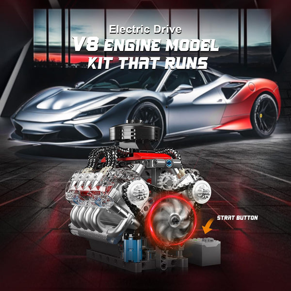 Mould King 10171 Technik V8 Engine Model Building Kit - 487 PCS to Build Your Own Mini Engine That Works - DIY STEM Project for Kids/Teens, MOC Hobby Building Blocks Kit for Adults