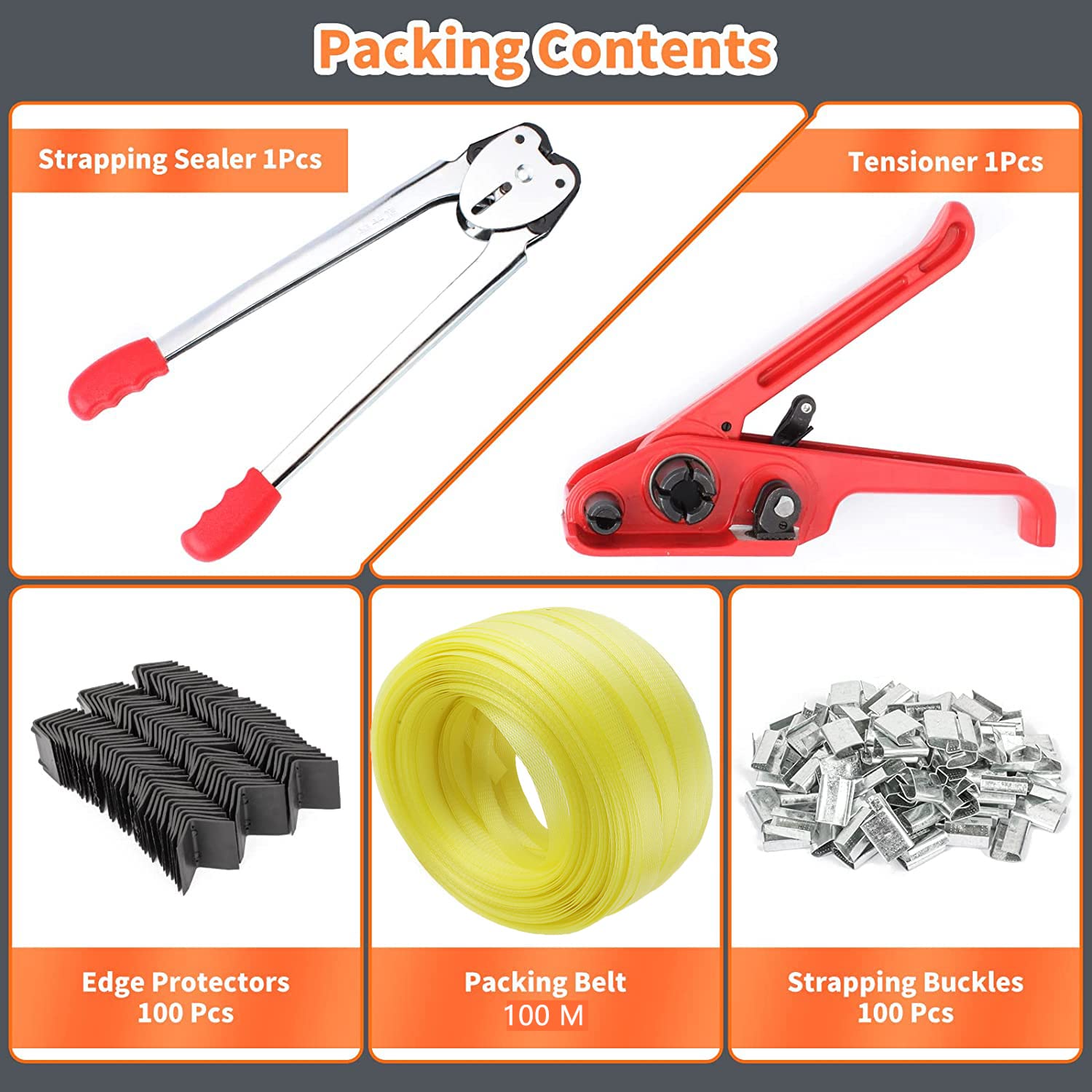 Complete Hand Pallet Packaging Strapping Kit with Tools, 200m PP Band, Metal Seals, and Edge Protectors for Secure Packing