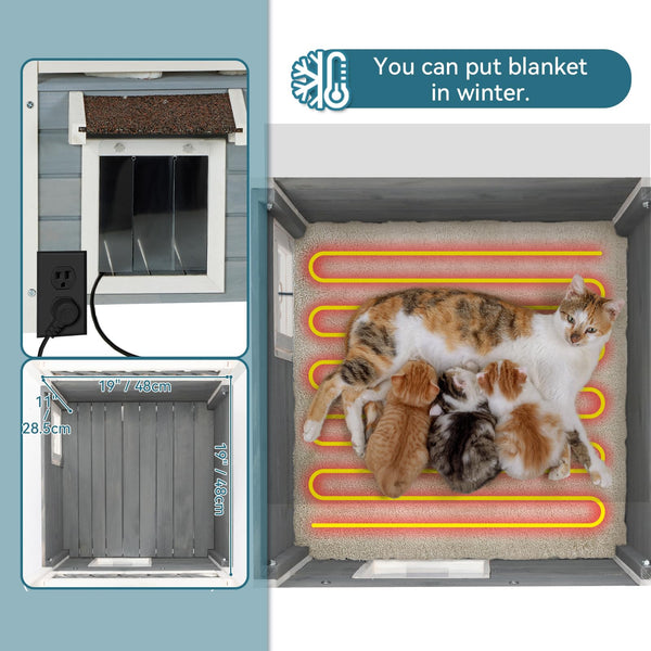 Petsfit Cat Wooden House, Waterproof House Cat Outdoor, Cat Outdoor Shelter with Cat Scratching Pad, Balcony (Grey)