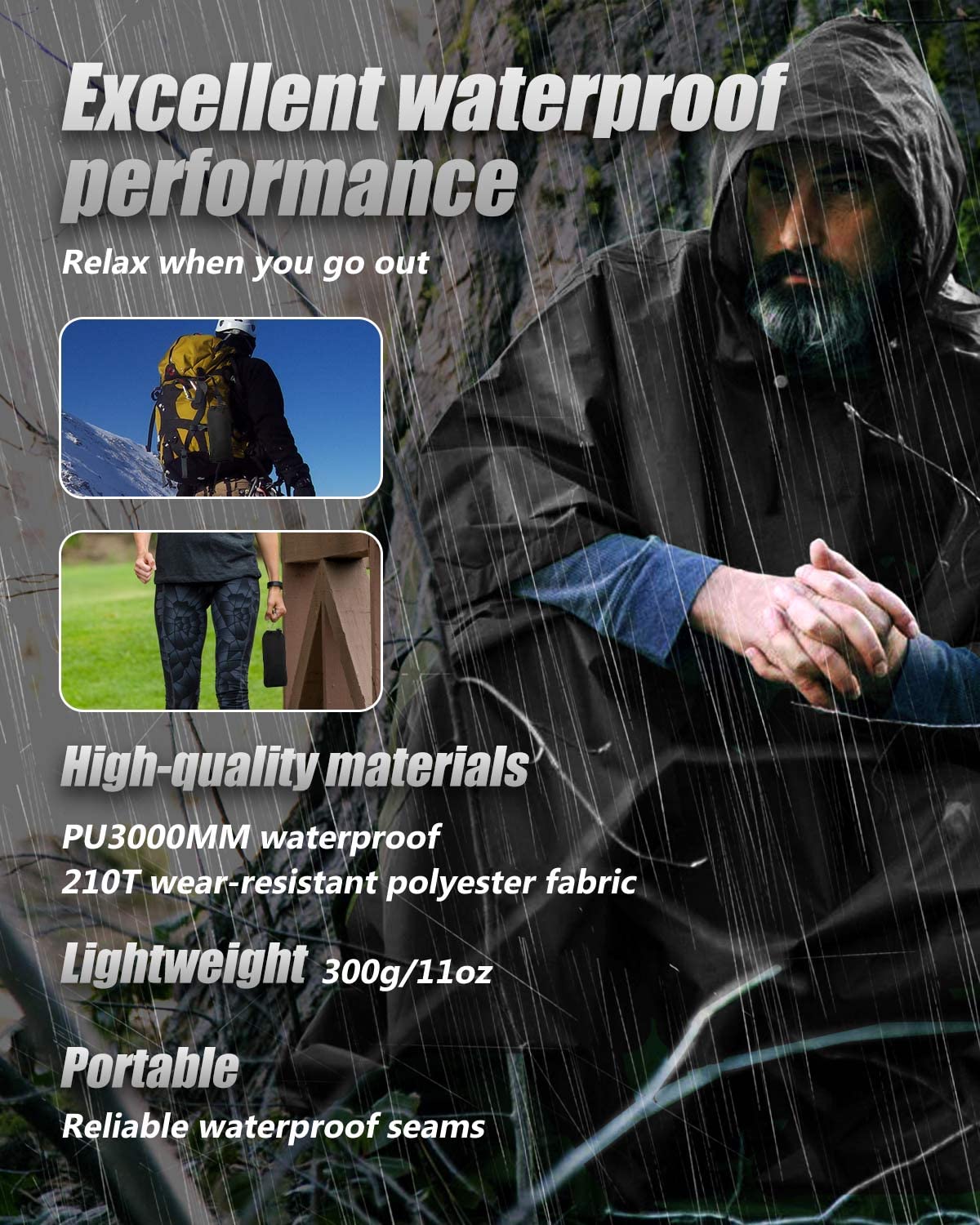 Victoper Waterproof Poncho Adult, Reusable Rain Poncho Adult Waterproof Poncho Waterproof Adult Lightweight Waterproof Raincoat for Outdoor Hiking Camping Cycling Traveling