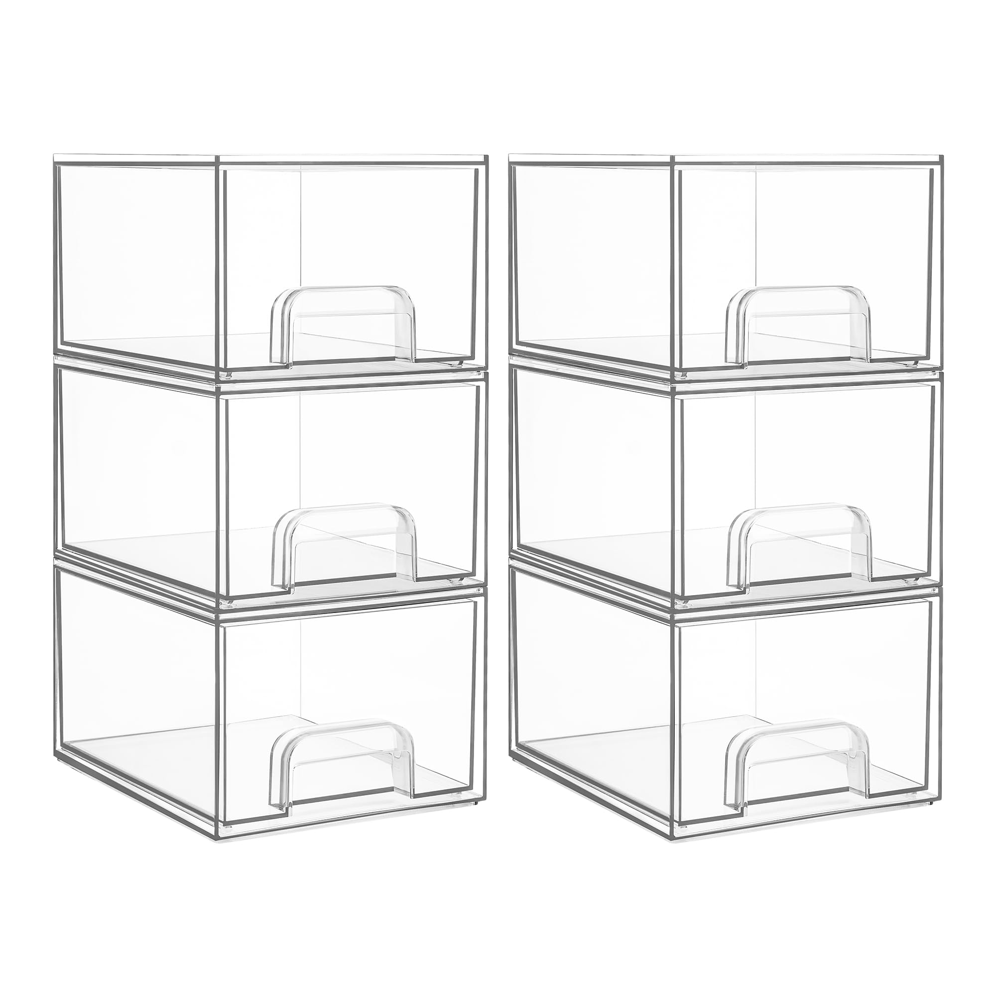 Vtopmart 4 pack Clear Stackable Storage Drawer, 4.4 Inch Tall Acrylic Bathroom Makeup Organiser, Plastic Storage box for Vanity, Under Sink, Kitchen Cupboard, Pantry, Home Organization