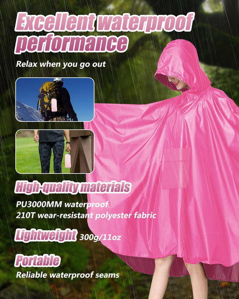 Victoper Waterproof Poncho Adult, Reusable Rain Poncho Adult Waterproof Poncho Waterproof Adult Lightweight Waterproof Raincoat for Outdoor Hiking Camping Cycling Traveling