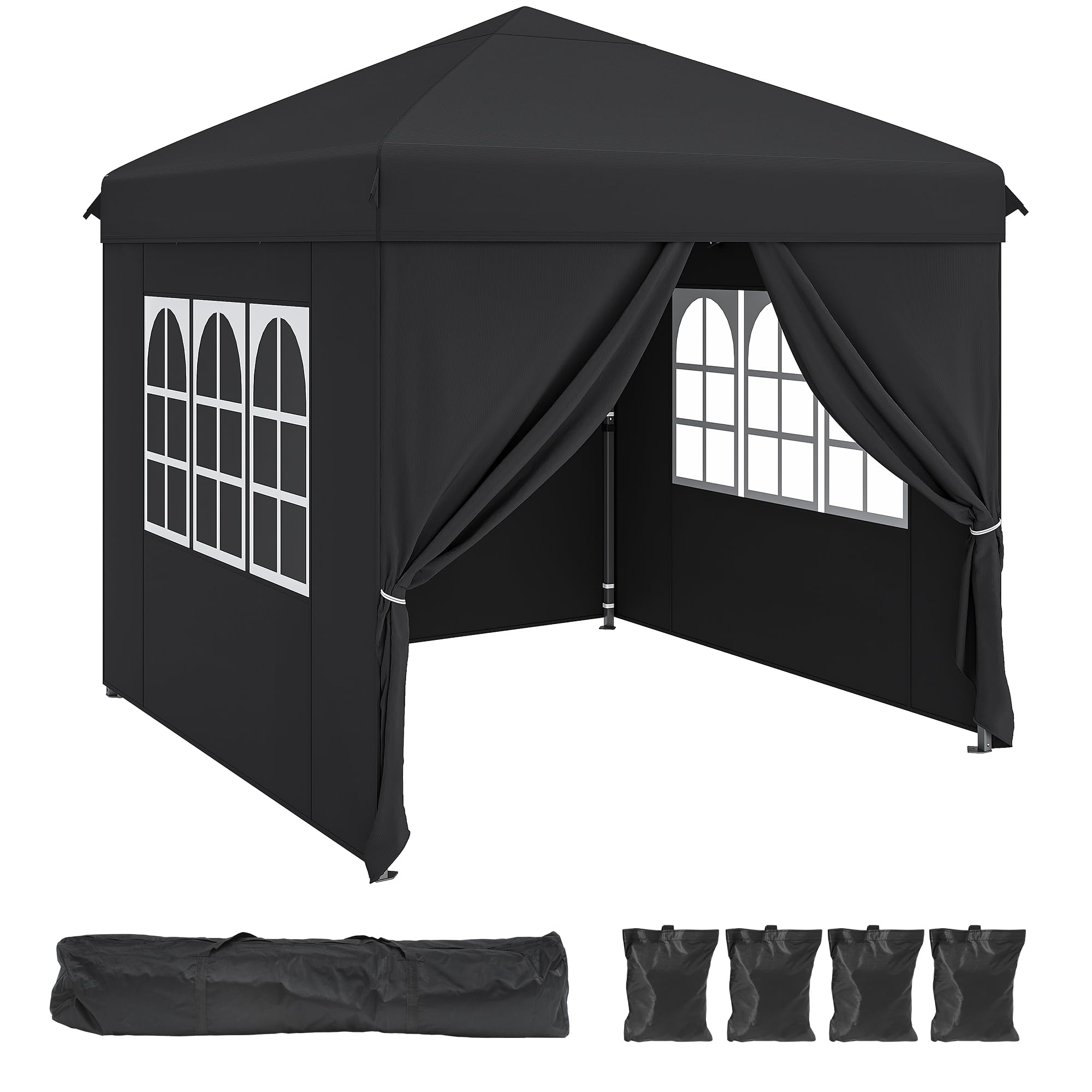 YITAHOME 3x3M Outdoor Pop Up Gazebo with Sides and Windows, Waterproof Folding Garden Canopy All Seasons Camping Gazebo Anti-UV with Adjustable Height Stakes Rope Carry & Weight Bags for Party Event