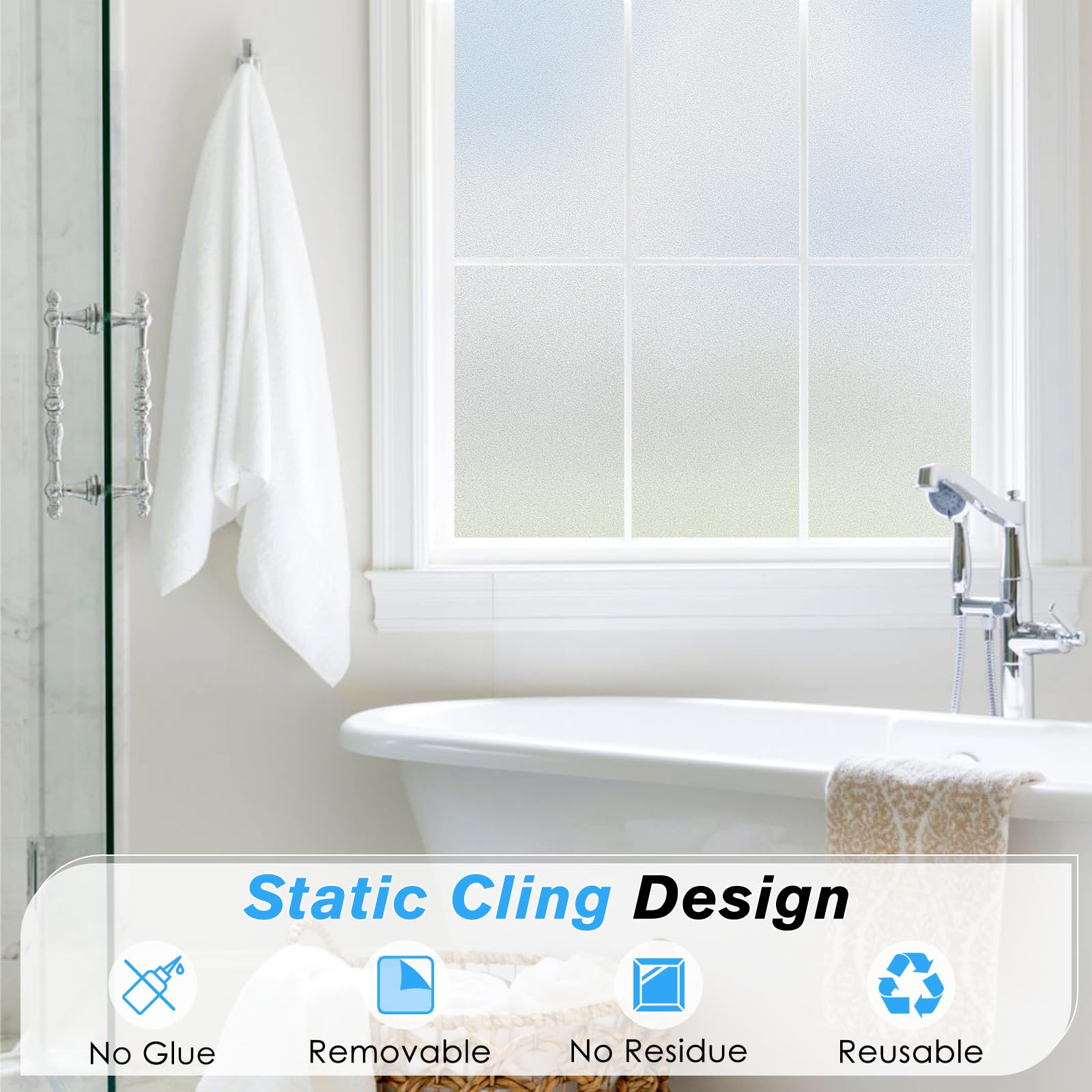 Haton Window Film Privacy for Glass Windows Frosted Film Frosting 90x300cm, Opaque Glass Sticker Self Adhesive Roll UV Block No Glue Static Cling