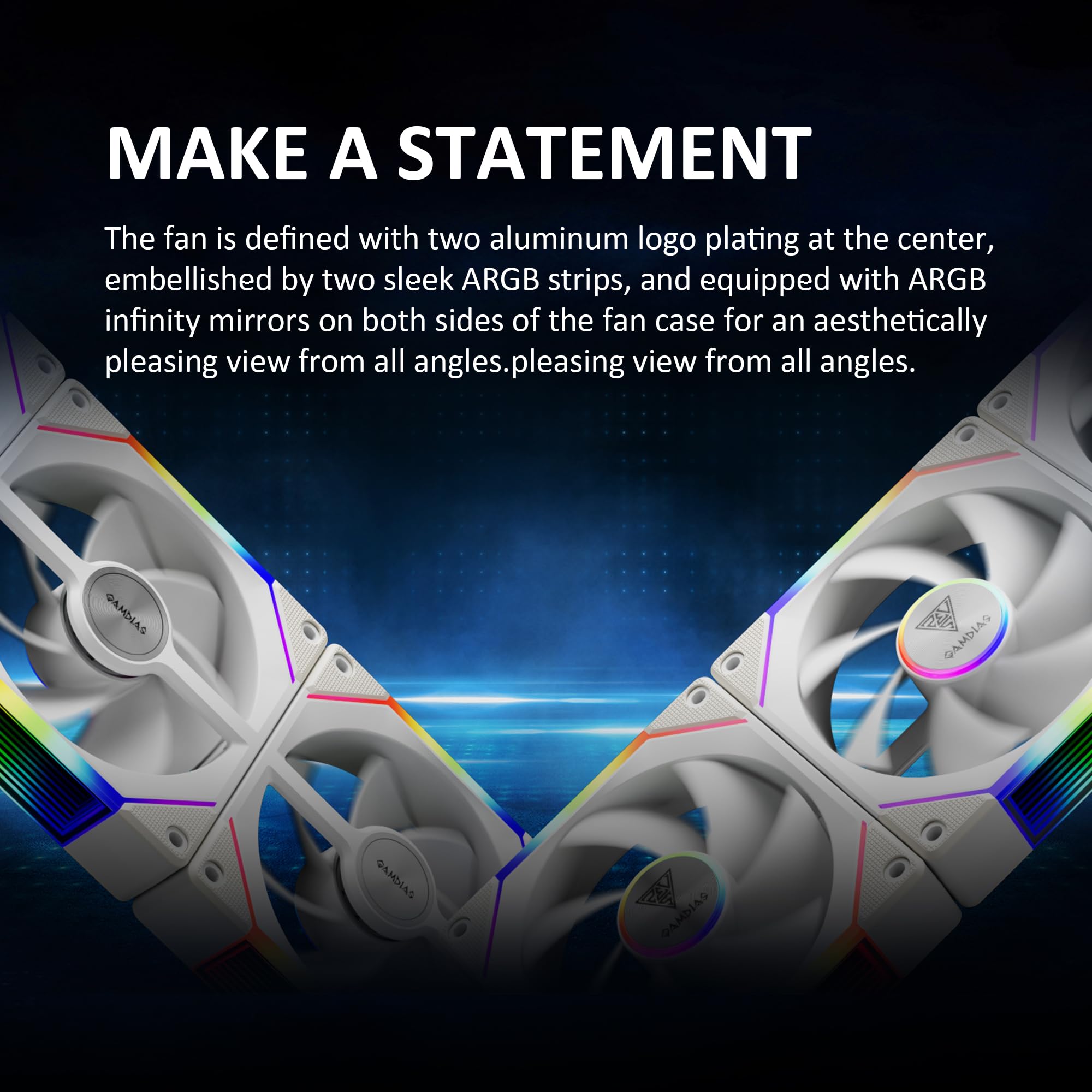 GAMDIAS 120mm ARGB PC Case Fans, Computer Case Fan, Cabless Daisy Chain Connection, Dual Infinity Mirror Lighting, Swappable Fan Blade for Reverse Airflow, Performance 30mm Thick, With Control Box