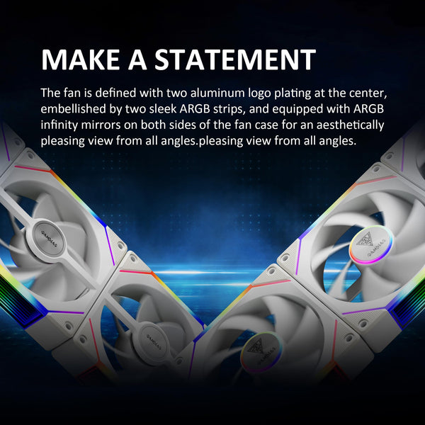 GAMDIAS 120mm ARGB PC Case Fans, Computer Case Fan, Cabless Daisy Chain Connection, Dual Infinity Mirror Lighting, Swappable Fan Blade for Reverse Airflow, Performance 30mm Thick, With Control Box