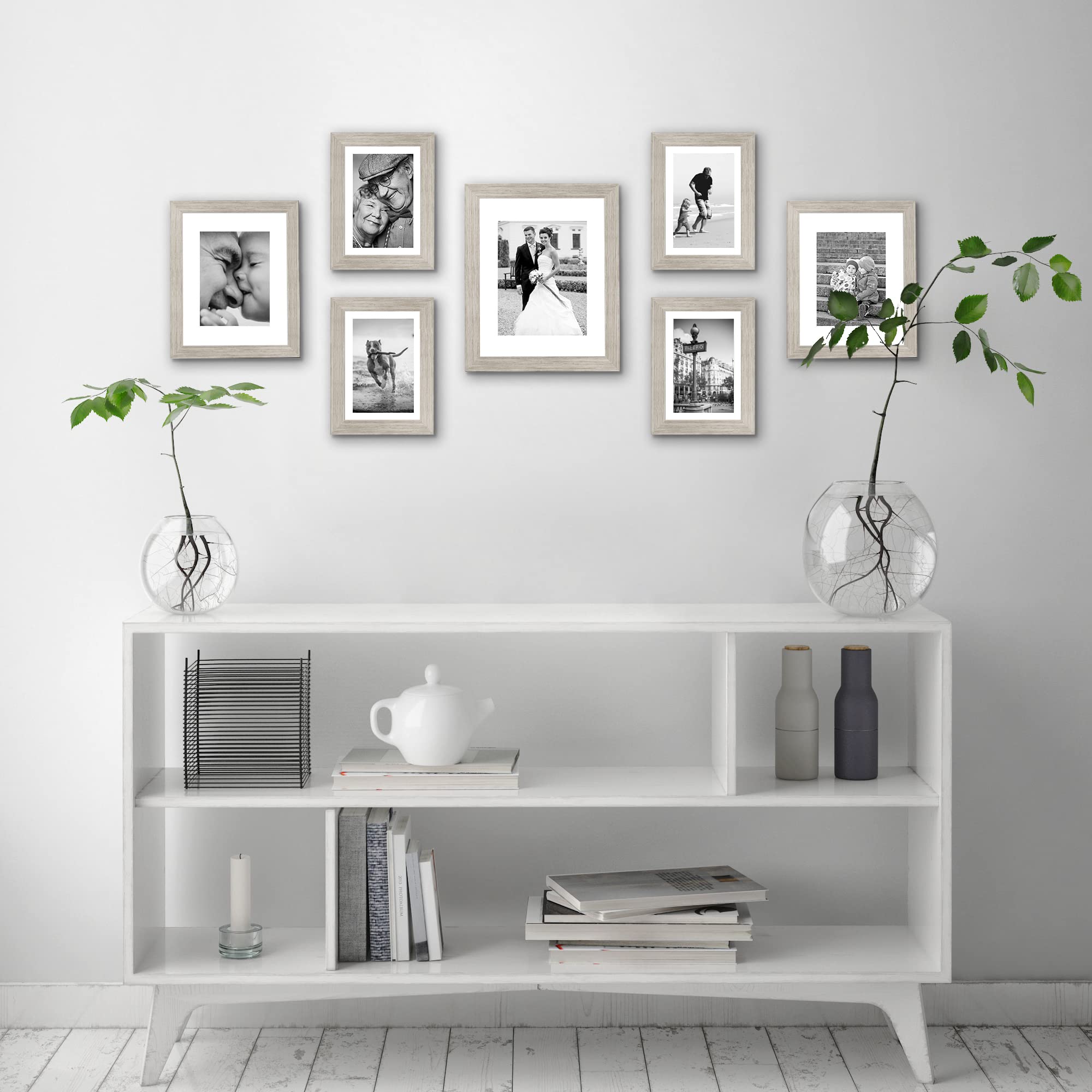 Americanflat 7 Piece Gallery Wall Frame Set in Driftwood - One 11x14, Two 8x10, Four 7x5 - Collage Photo Frames with Horizontal and Vertical Formats