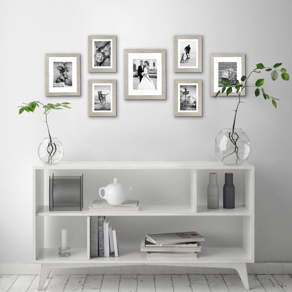 Americanflat 7 Piece Gallery Wall Frame Set in Driftwood - One 11x14, Two 8x10, Four 7x5 - Collage Photo Frames with Horizontal and Vertical Formats