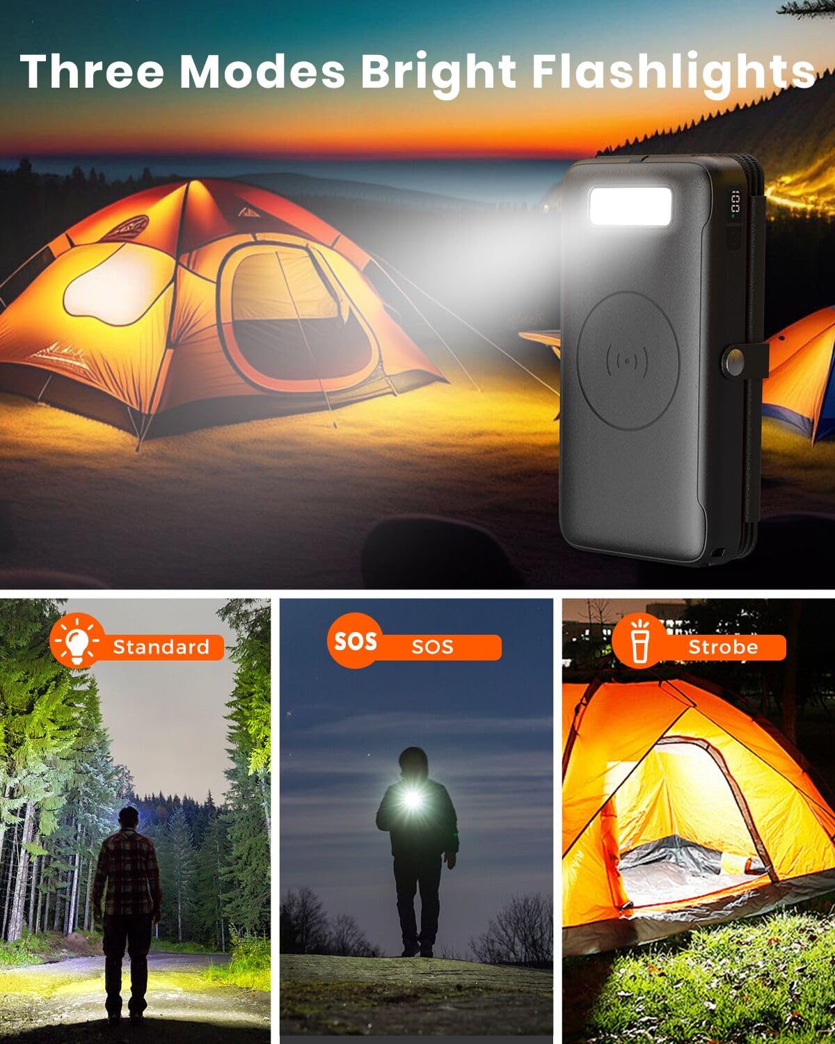 Paloceru Solar Power Bank 26800mAh - Portable Solar Charger with 4 Foldable Panels – PD QC 3.0 Fast Charging Battery Bank with USB C Output/Input - Outdoor Battery Pack with Flashlight for Camping