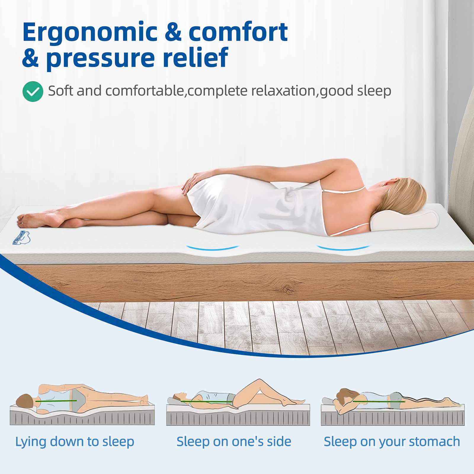 WOWTTRELAX Dual-Layer 2 Inch Memory Foam Mattress Topper, King Size with Anti-Mite & Breathable Knitting Cover, Cooling Mattress Topper for Back Pain (150x200x5cm)