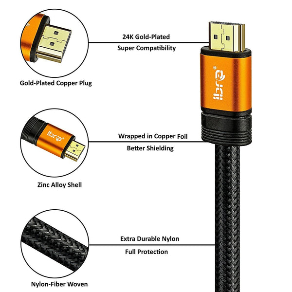 IBRA 2.1 HDMI Cable 8K, 1m Ultra HD Lead High-Speed Cord 48Gbps | Supports 8K@60HZ 4K@120HZ 4320p Compatible with Fire TV 3D Support Ethernet Function 8K UHD 3D-Xbox PlayStation PS3 PS4 PC-Orange